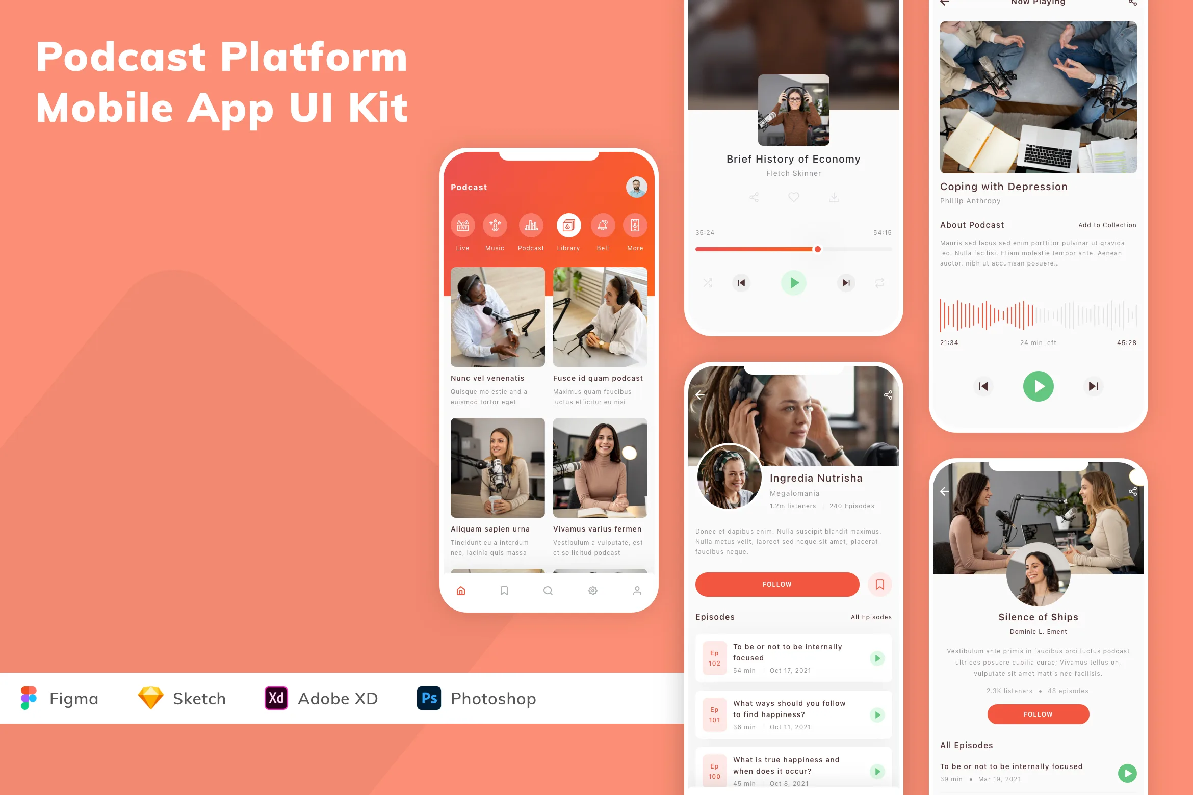 Podcast Platform Mobile App UI Kit for Figma, Sketch & XD | UIworkshop