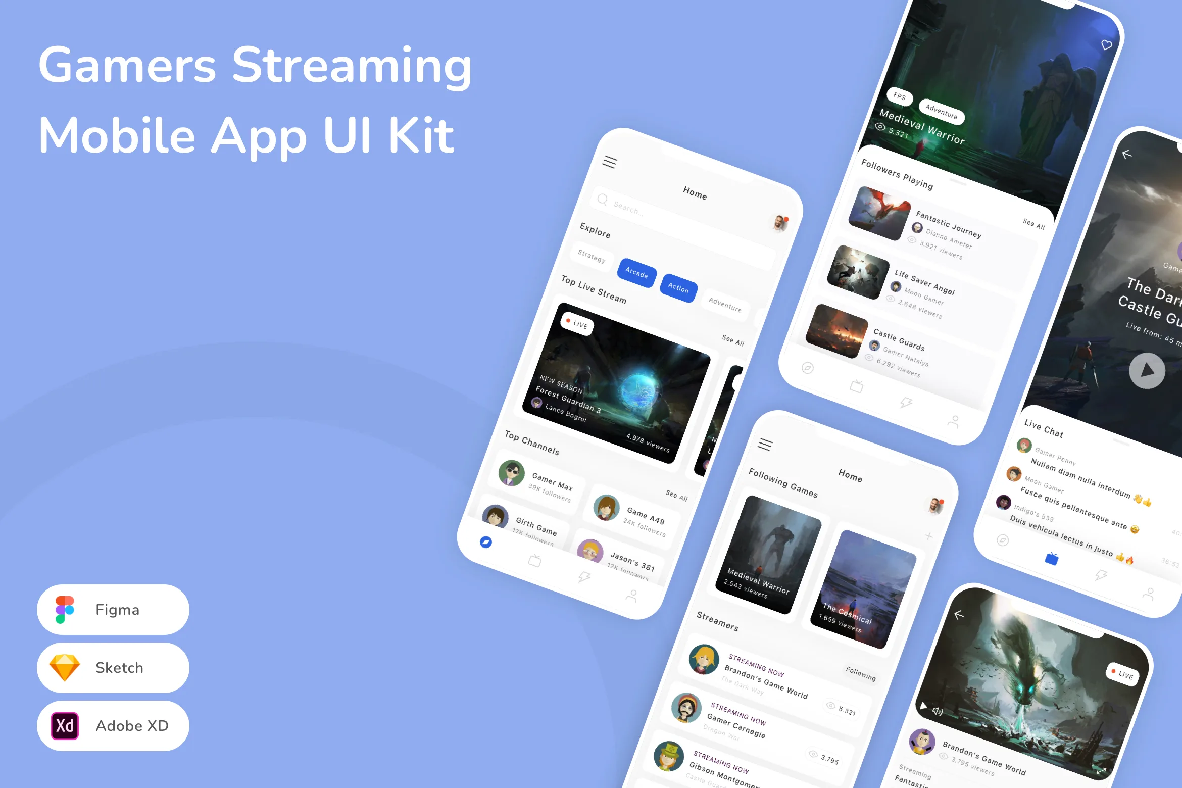 Gamers Streaming Mobile App UI Kit