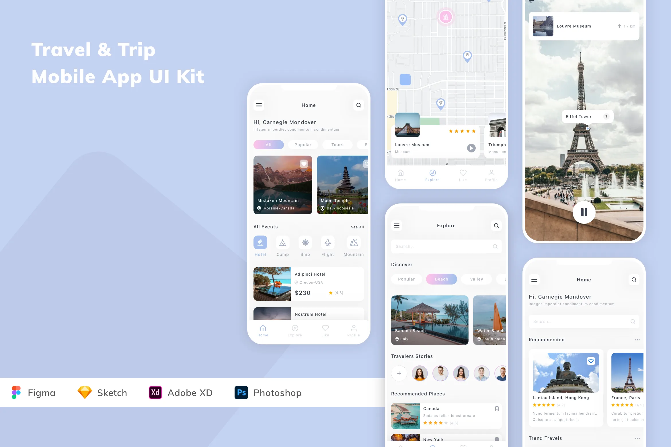 Travel & Trip Mobile App UI Kit for Figma, Sketch & XD | UIworkshop