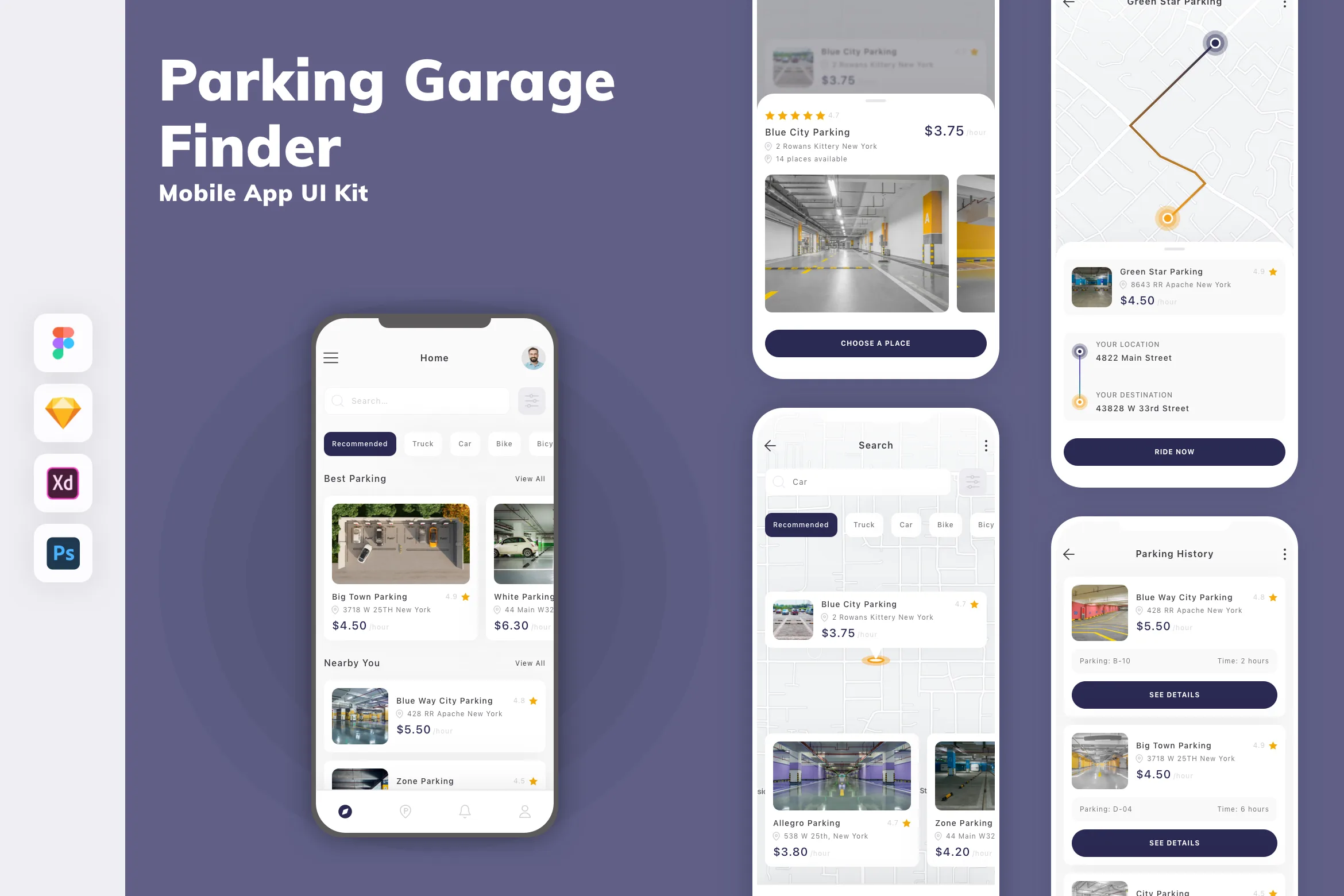 Parking Garage Finder Mobile App UI Kit