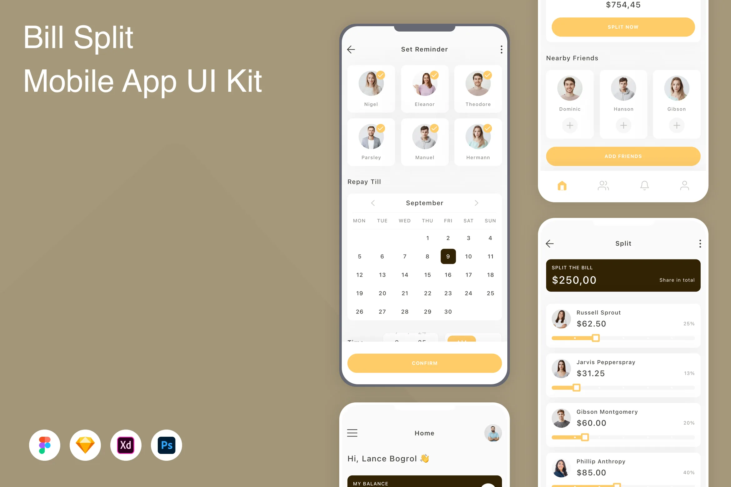 Bill Split Mobile App UI Kit