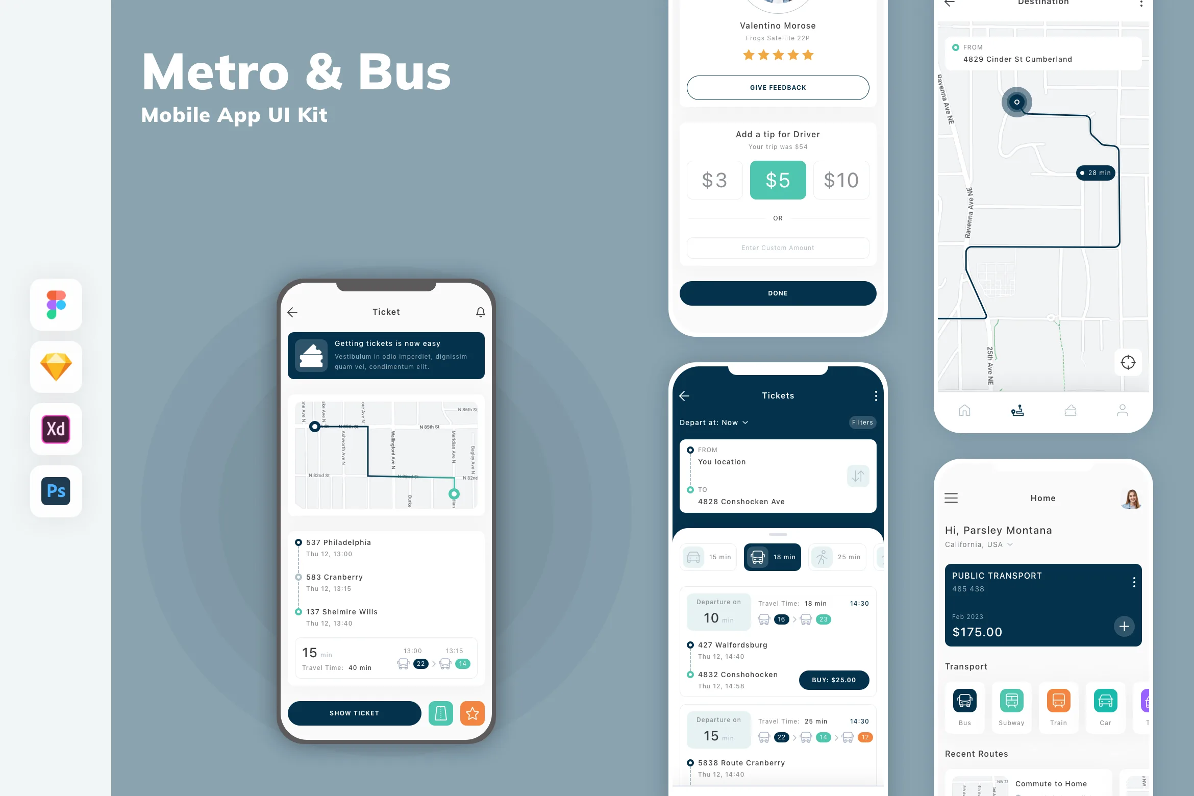 Metro & Bus Mobile App UI Kit