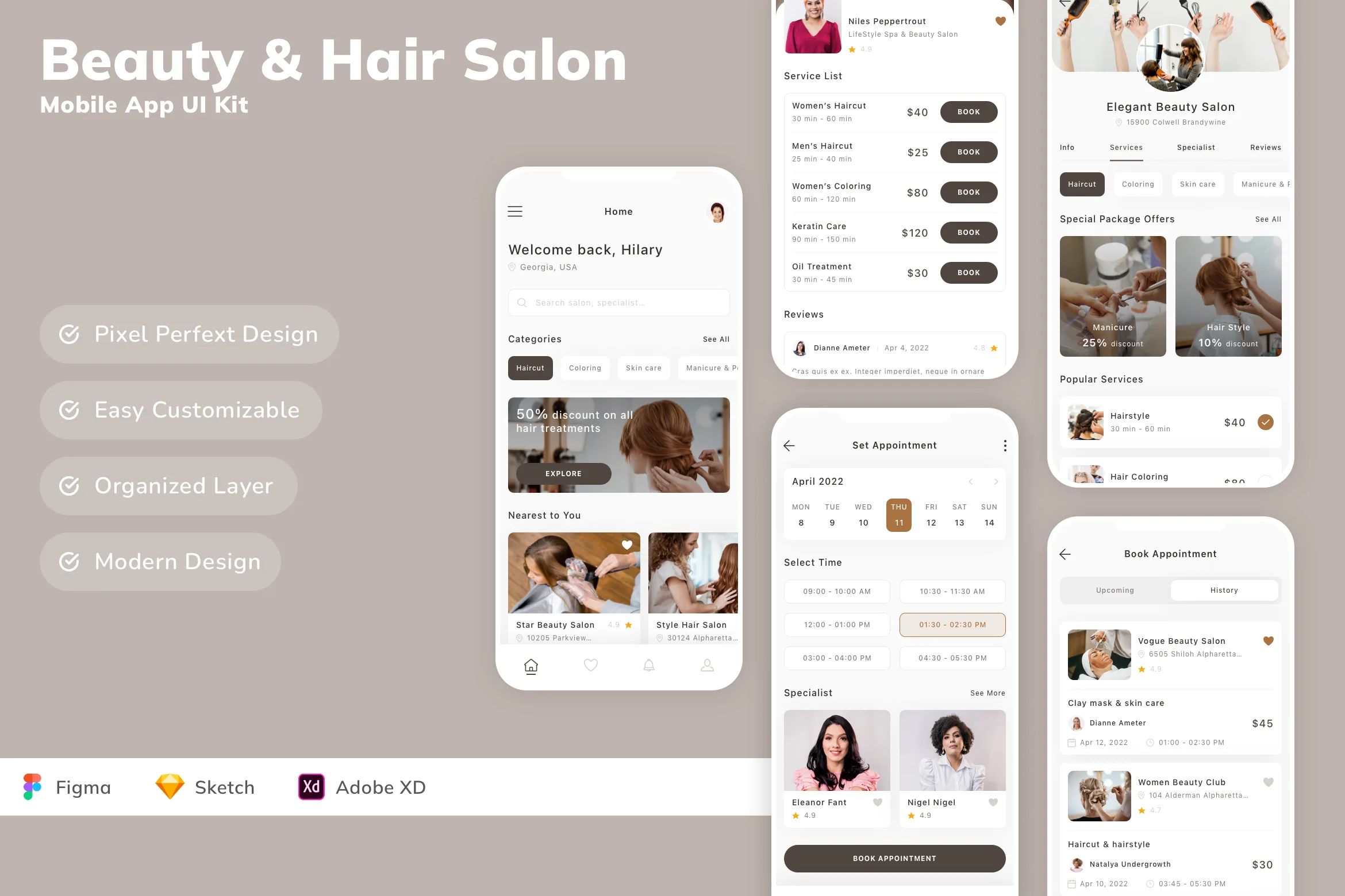Beauty & Hair Salon Mobile App UI Kit