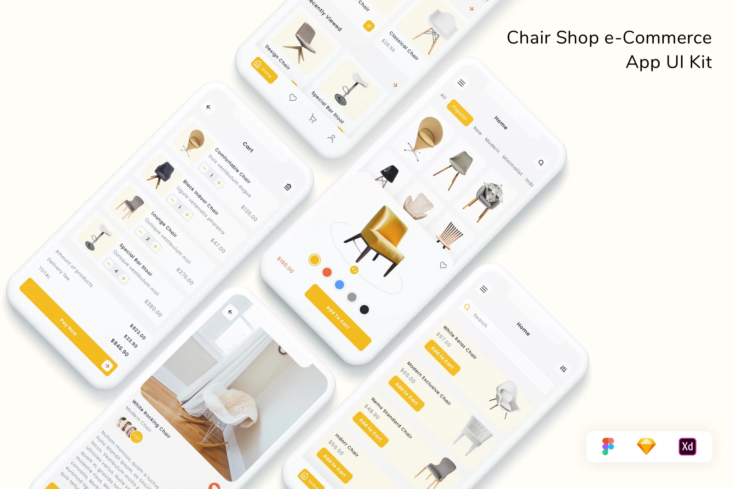 Chair Shop e-Commerce App UI Kit for Figma, Sketch & XD | UIworkshop