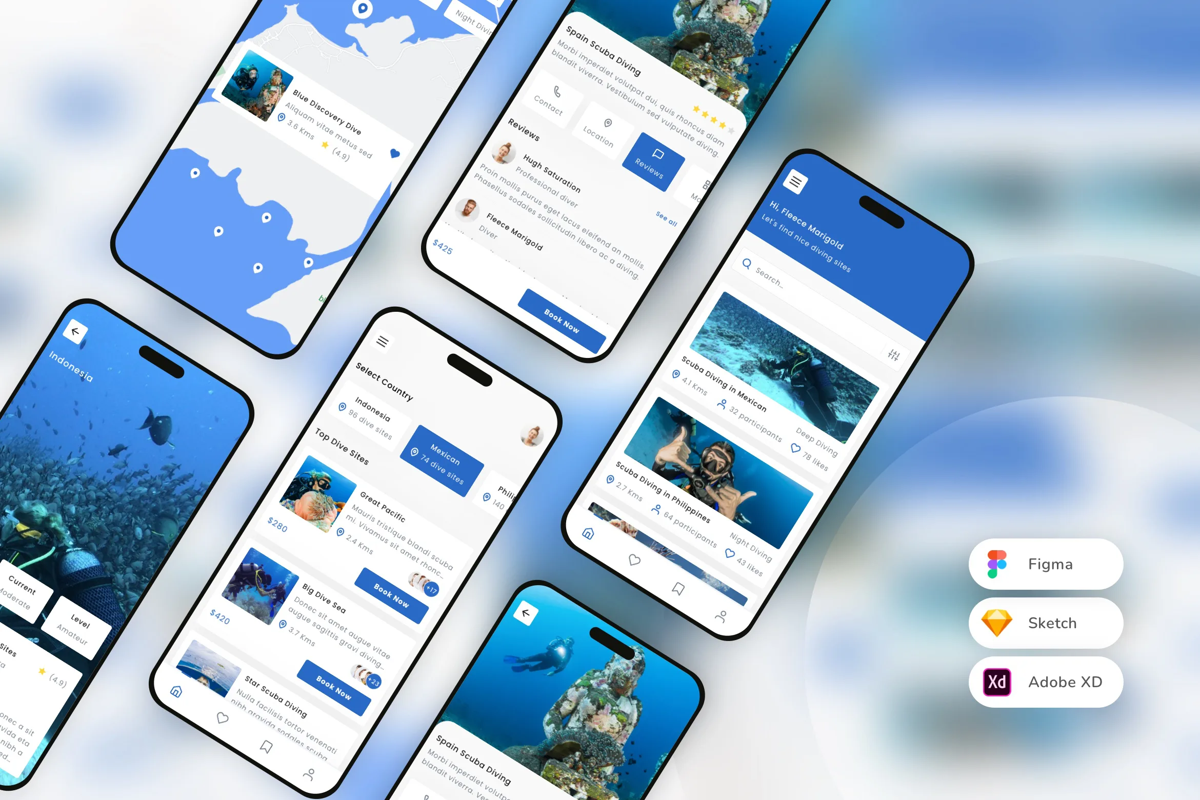 Scuba Diving Finder Mobile App UI Kit