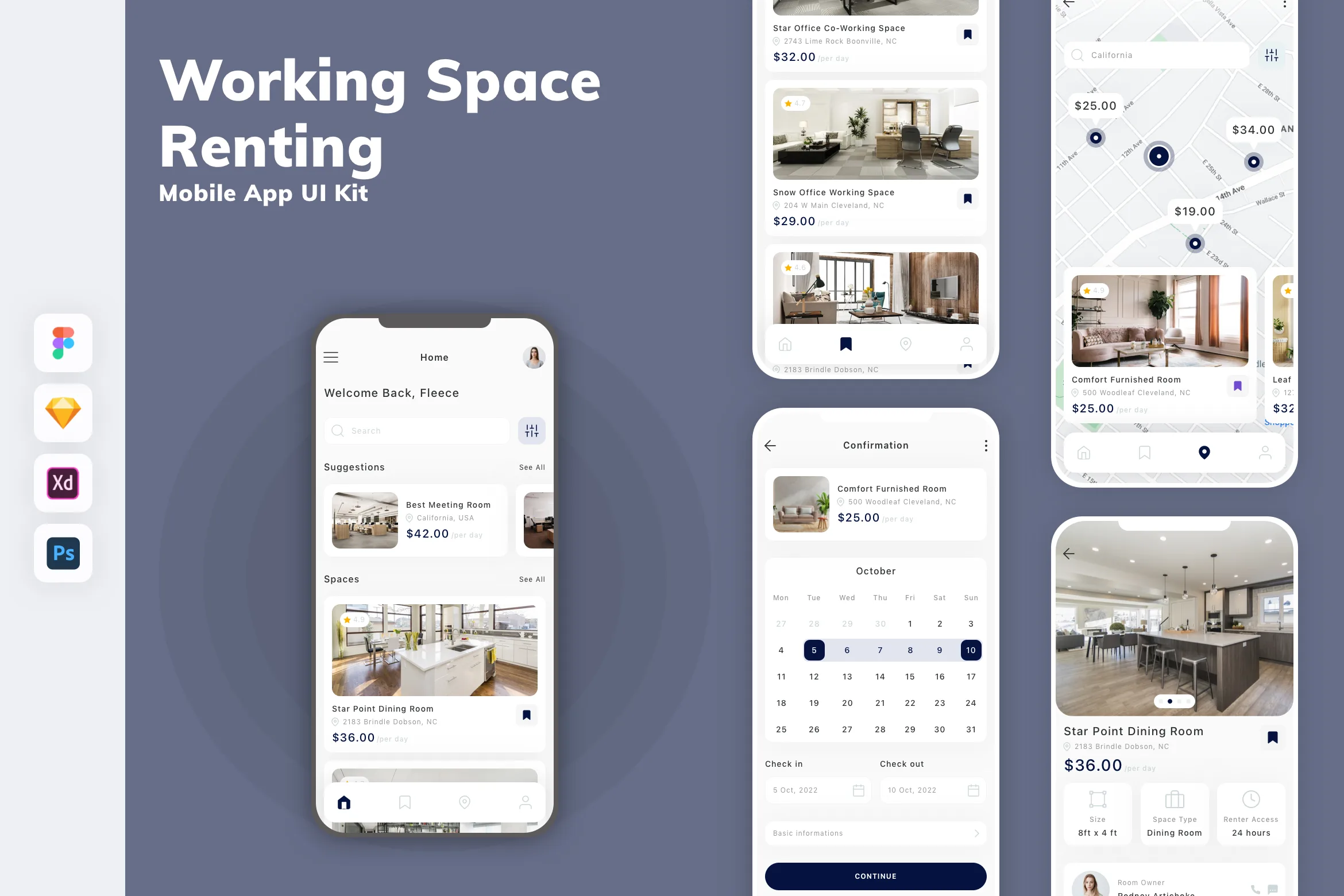 Working Space Renting Mobile App UI Kit