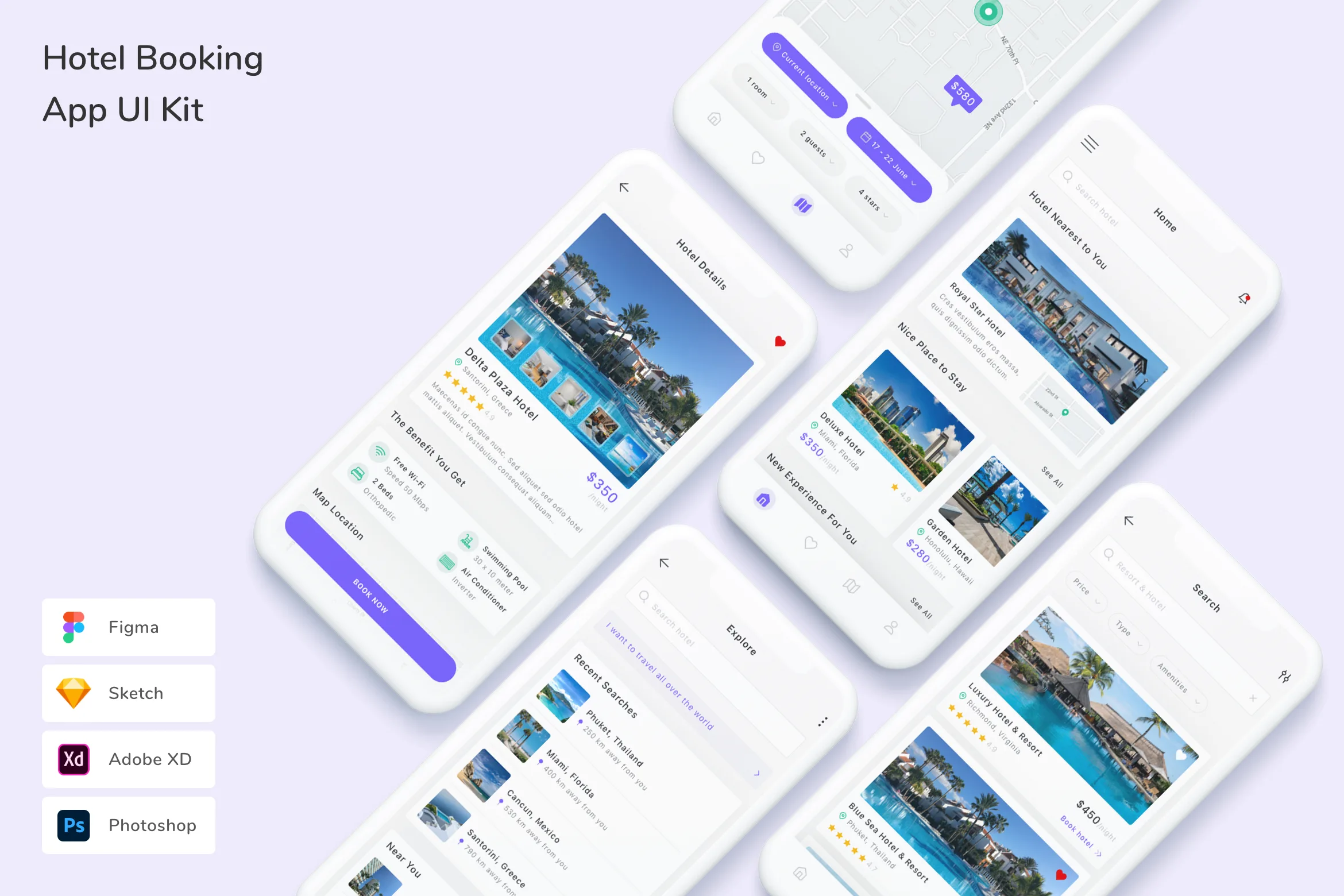 Hotel Booking App UI Kit for Figma, Sketch & XD | UIworkshop