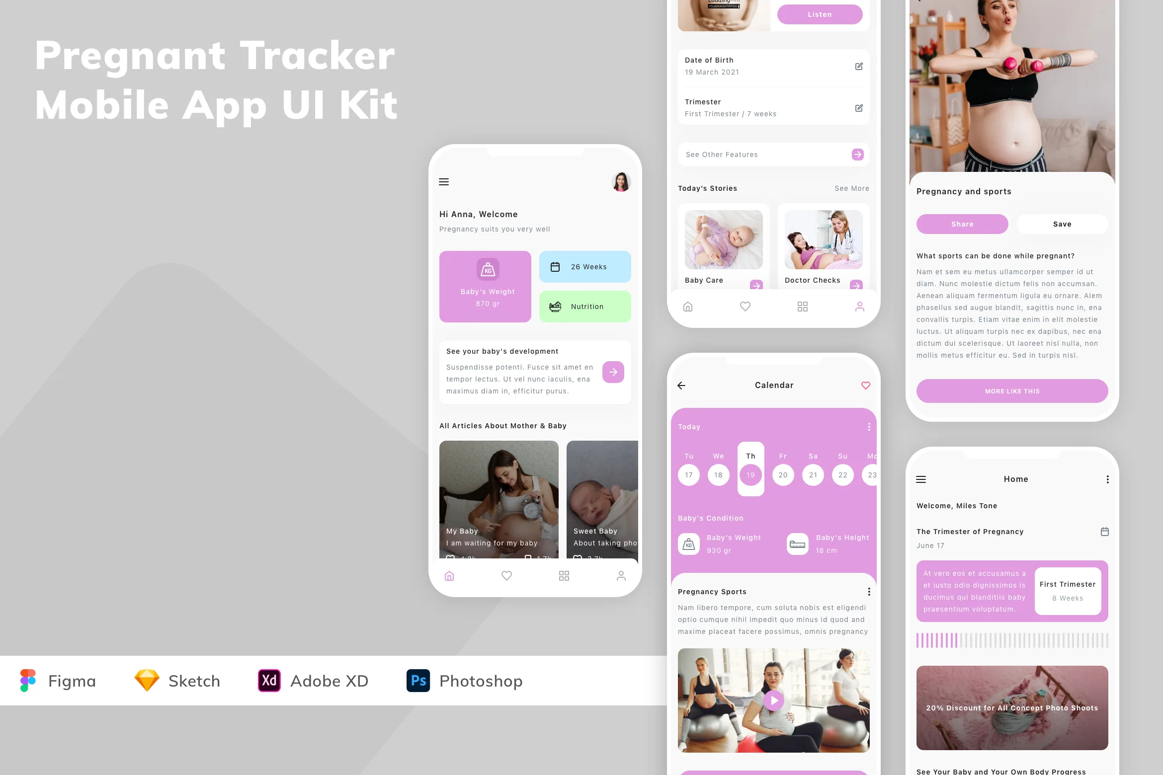 Pregnant Tracker Mobile App UI Kit