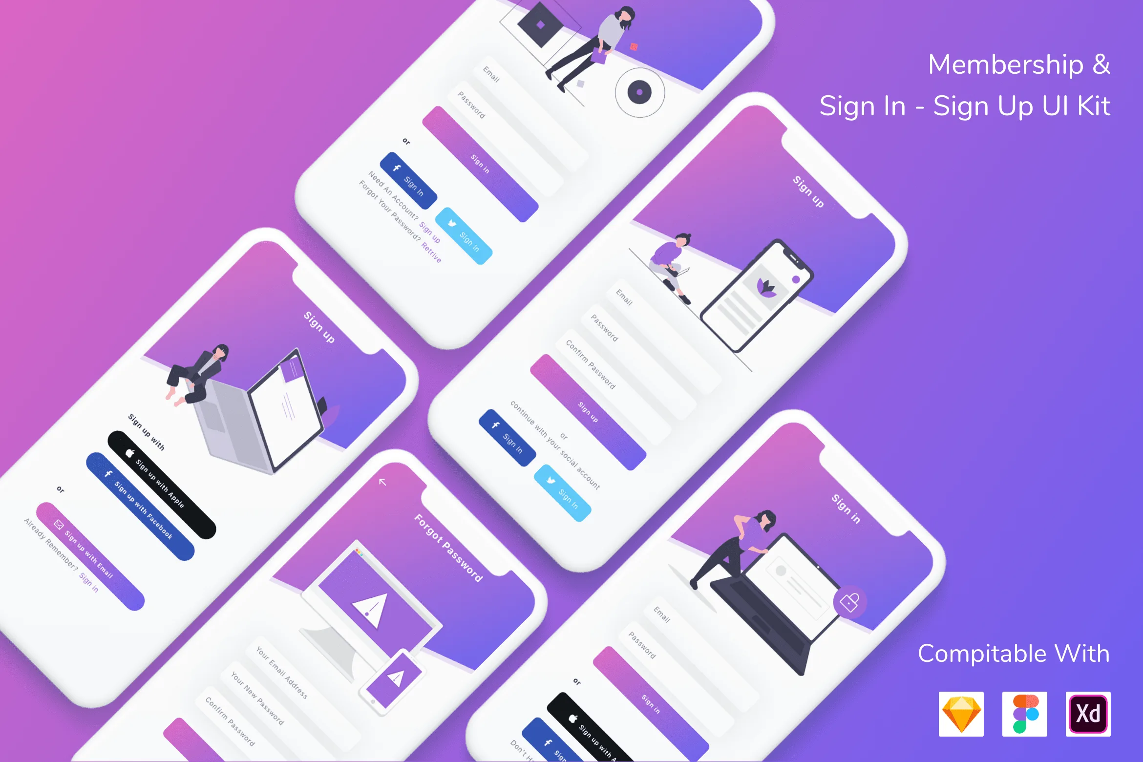 Membership & Sign In - Sign Up UI Kit v2 for Figma, Sketch & XD ...