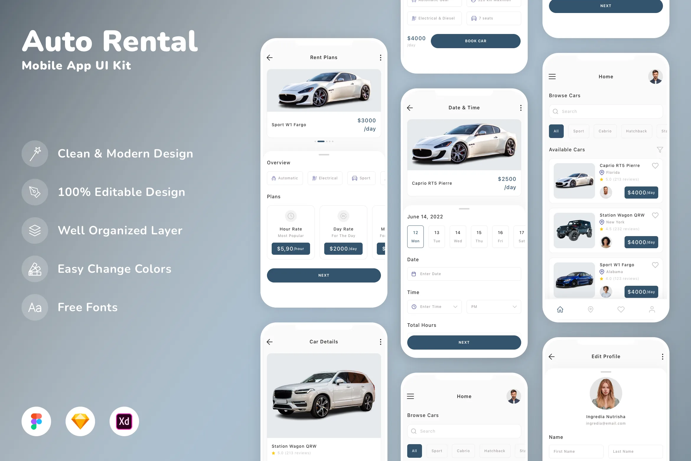 Auto Rental Mobile App UI Kit