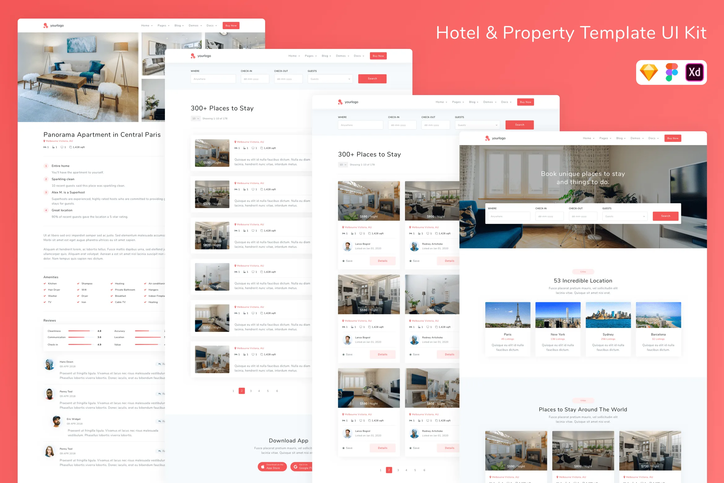 Hotel & Property Template UI Kit for Figma, Sketch & XD | UIworkshop