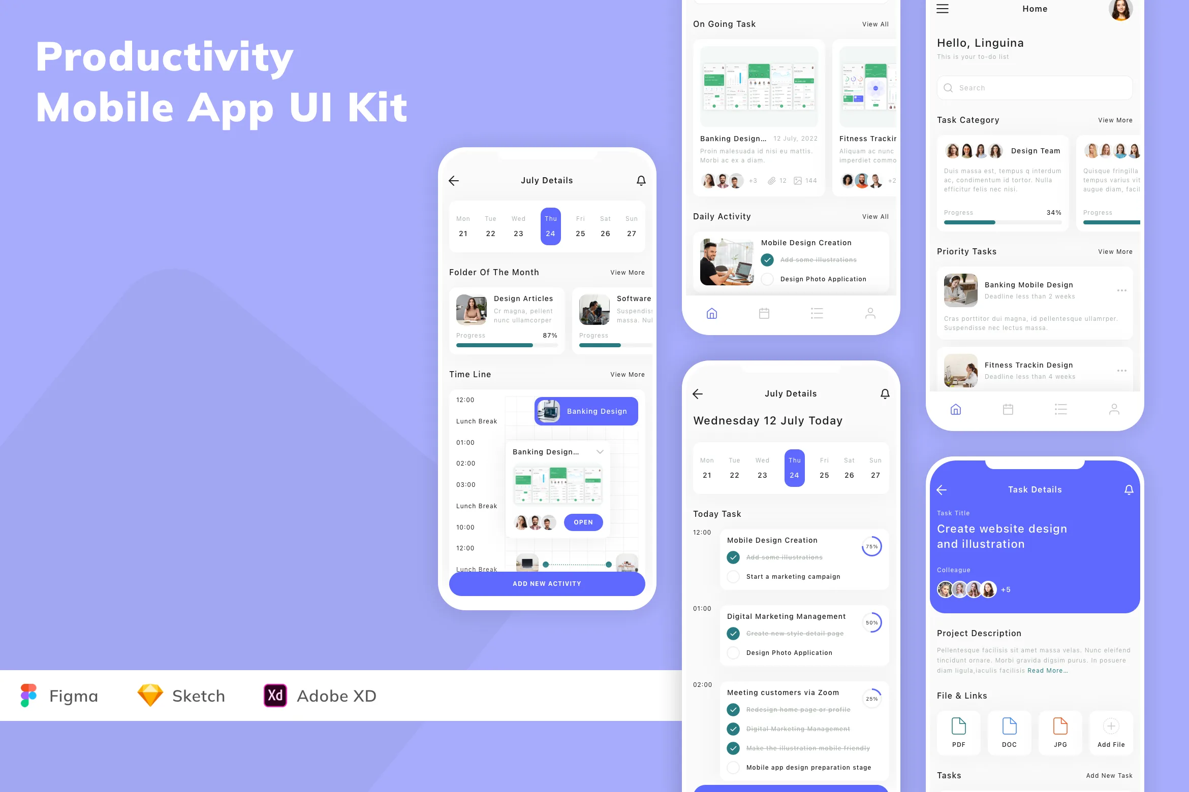 Productivity Mobile App UI Kit for Figma, Sketch & XD | UIworkshop