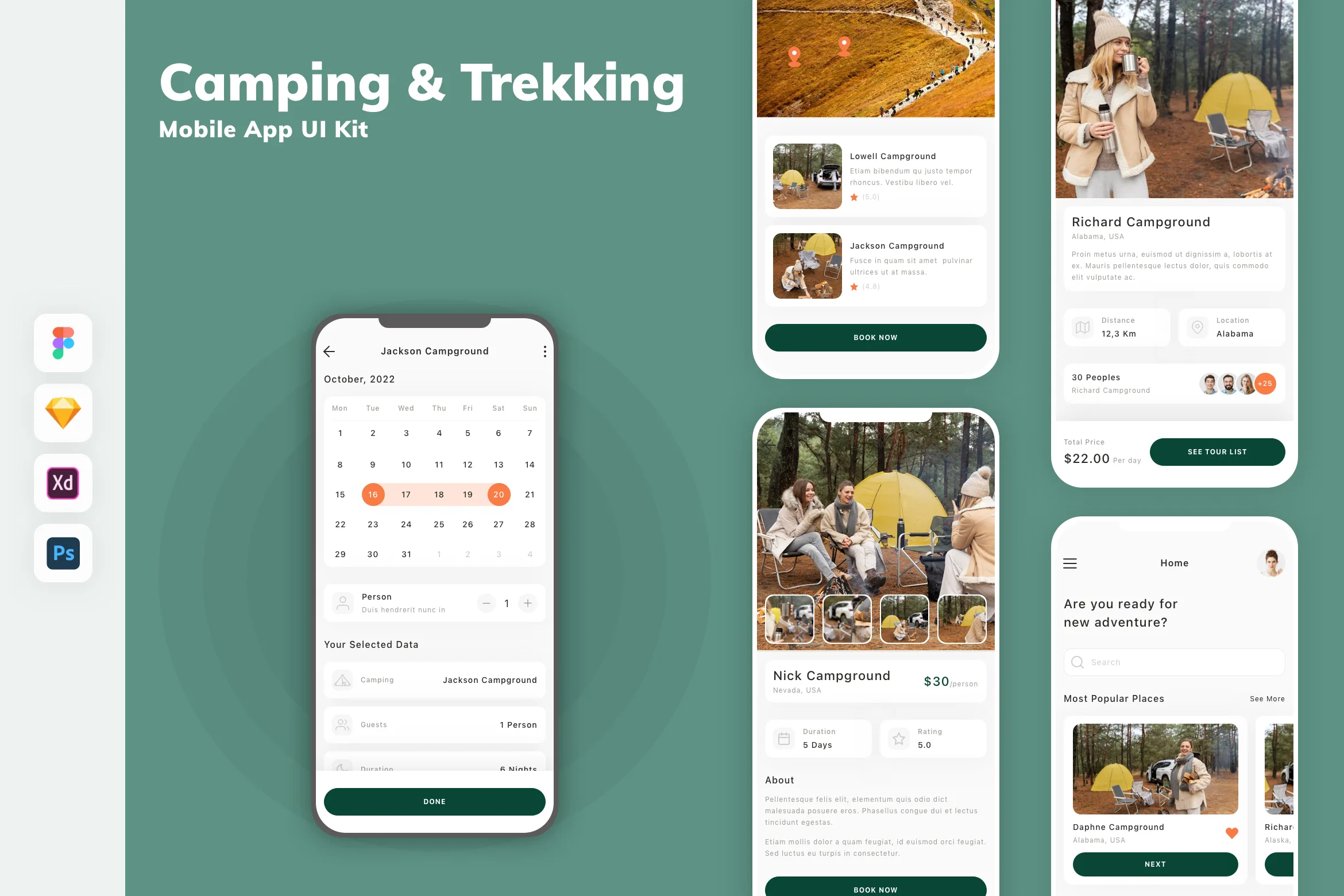 Camping & Trekking Mobile App UI Kit