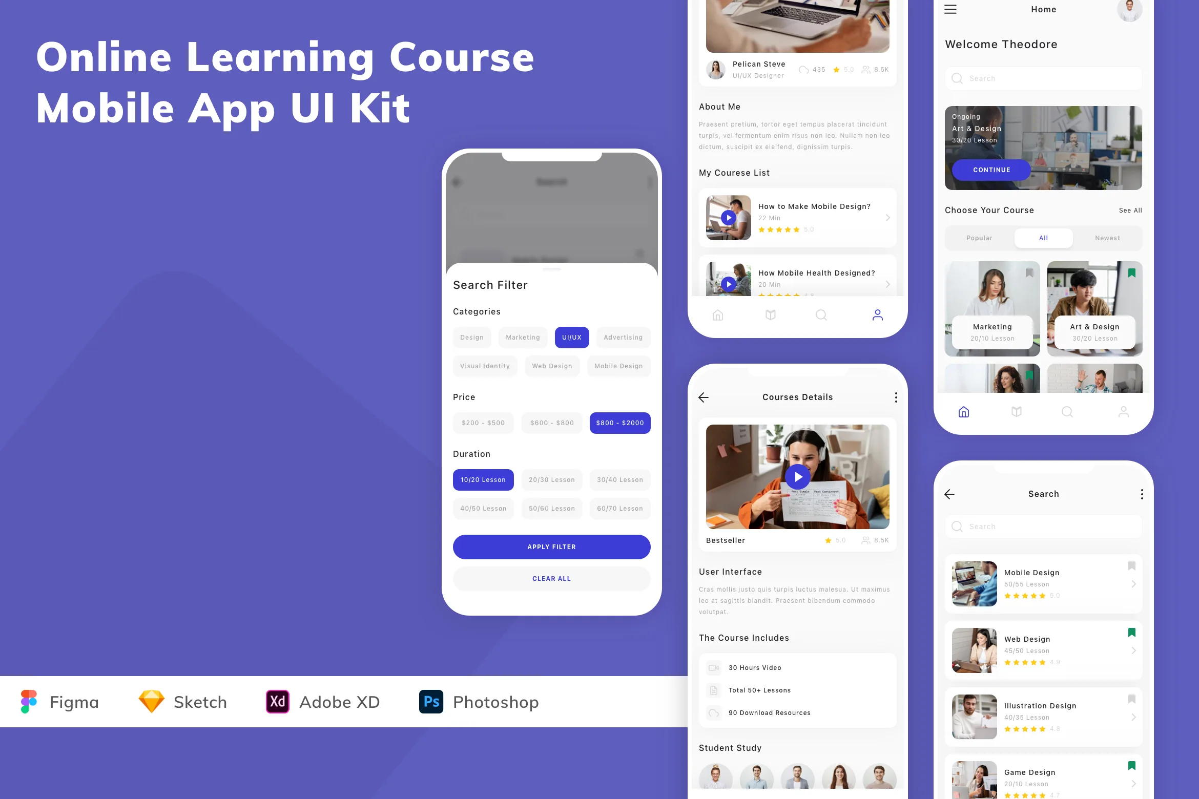 Online Learning Course Mobile App UI Kit