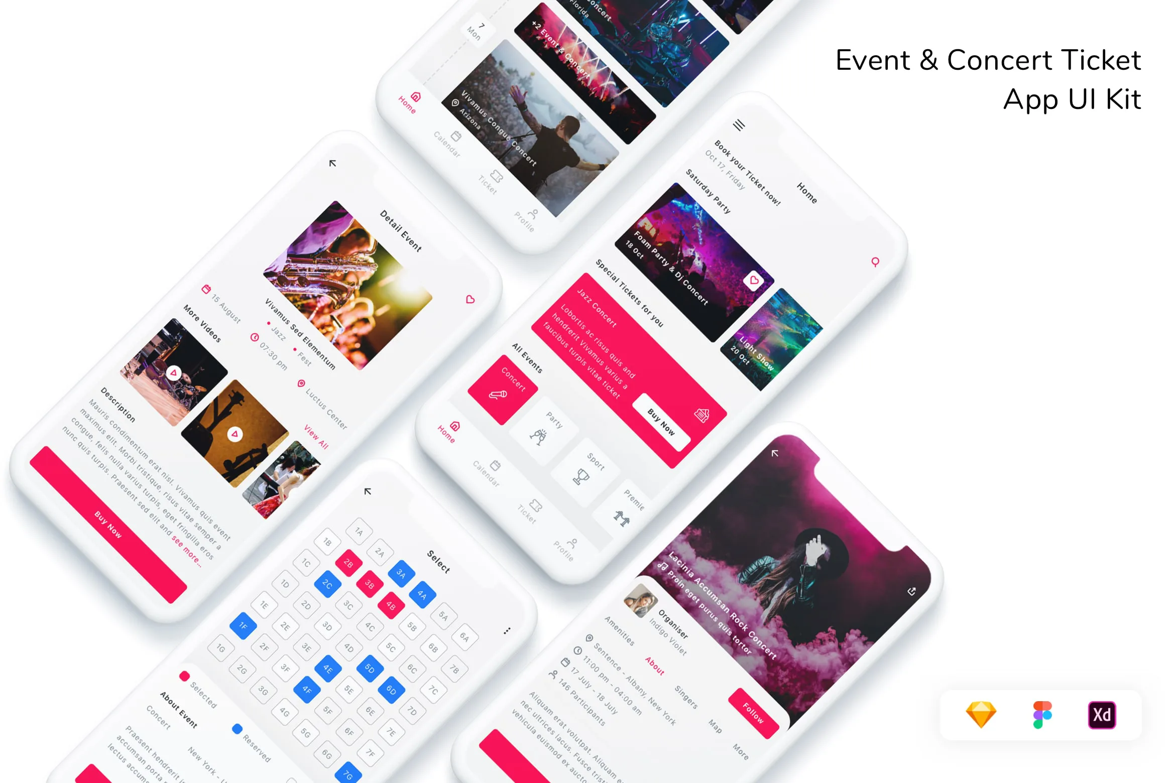 Event & Concert Ticket App UI Kit for Figma, Sketch & XD | UIworkshop