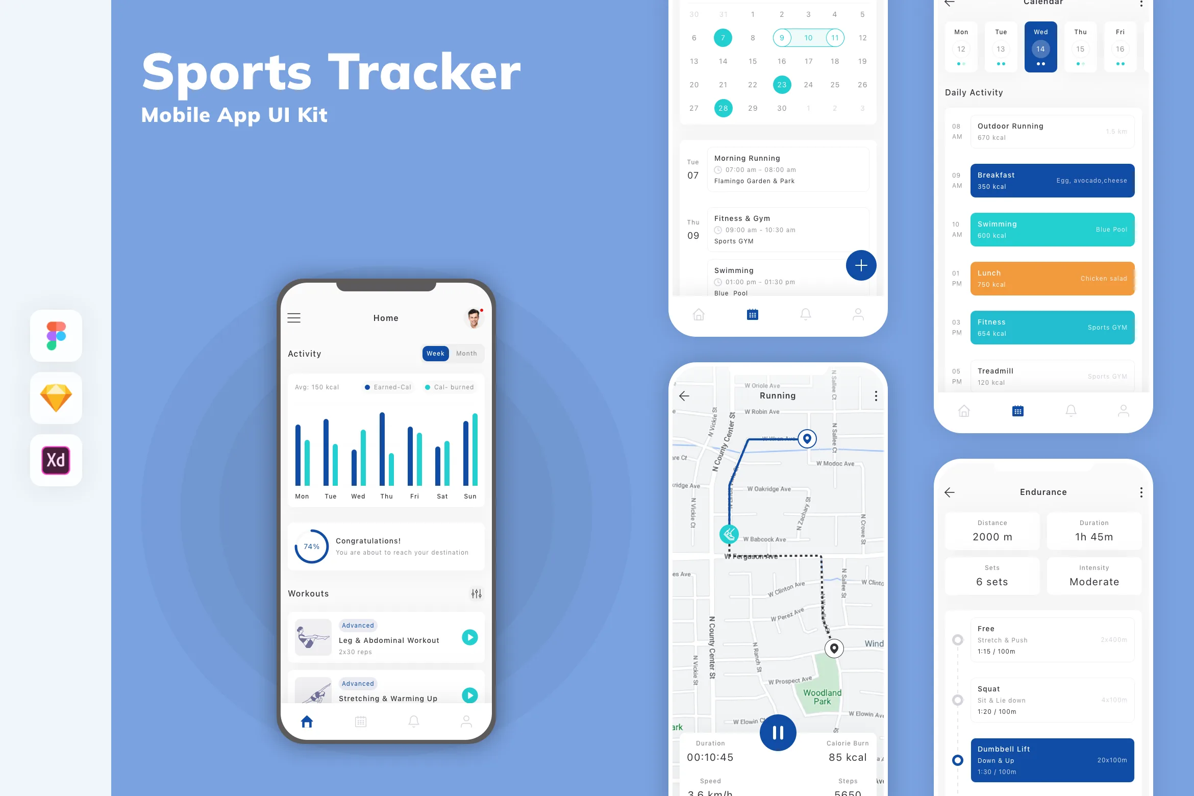 Sports Tracker Mobile App UI Kit for Figma, Sketch & XD | UIworkshop