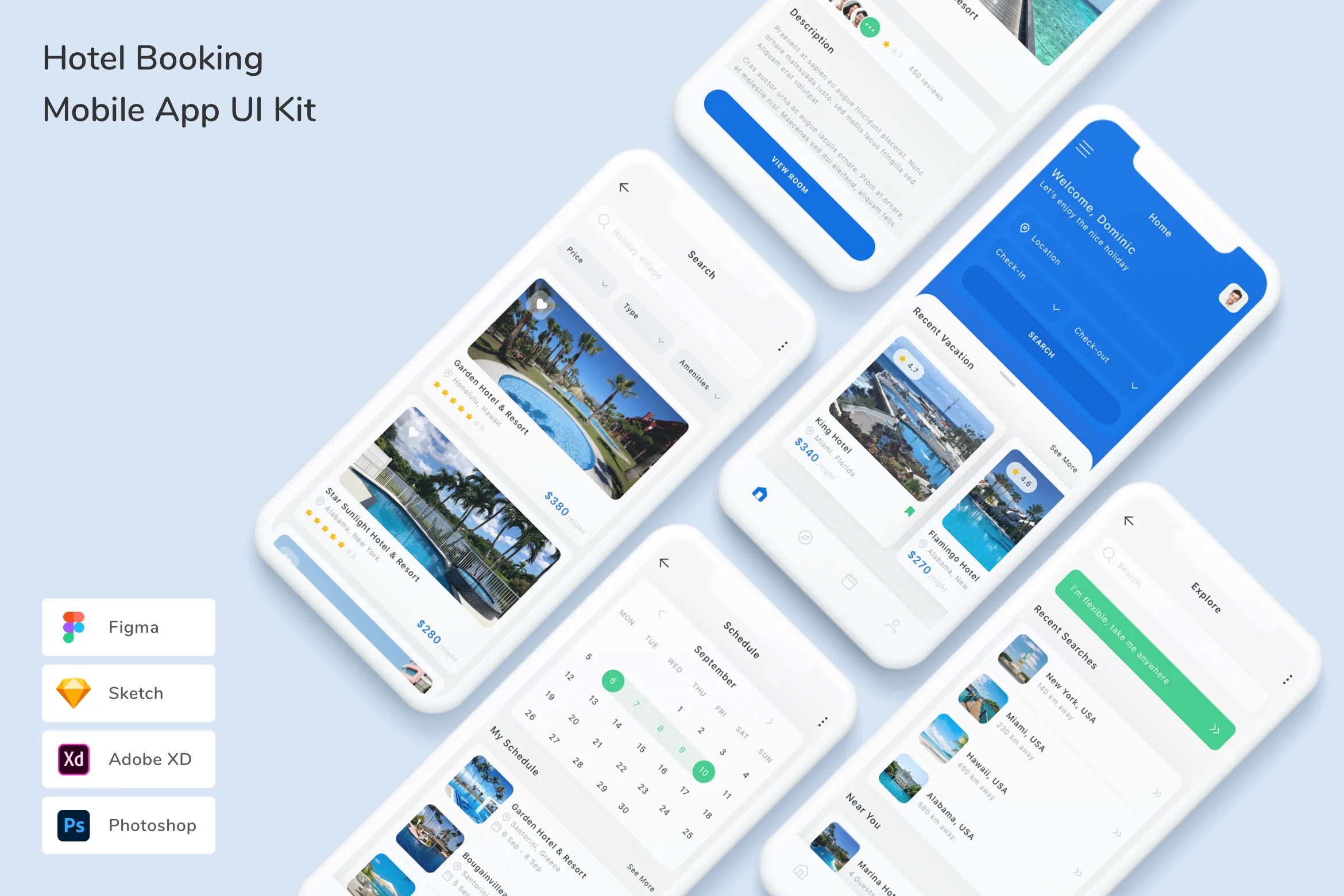 Hotel Booking Mobile App UI Kit for Figma, Sketch & XD | UIworkshop