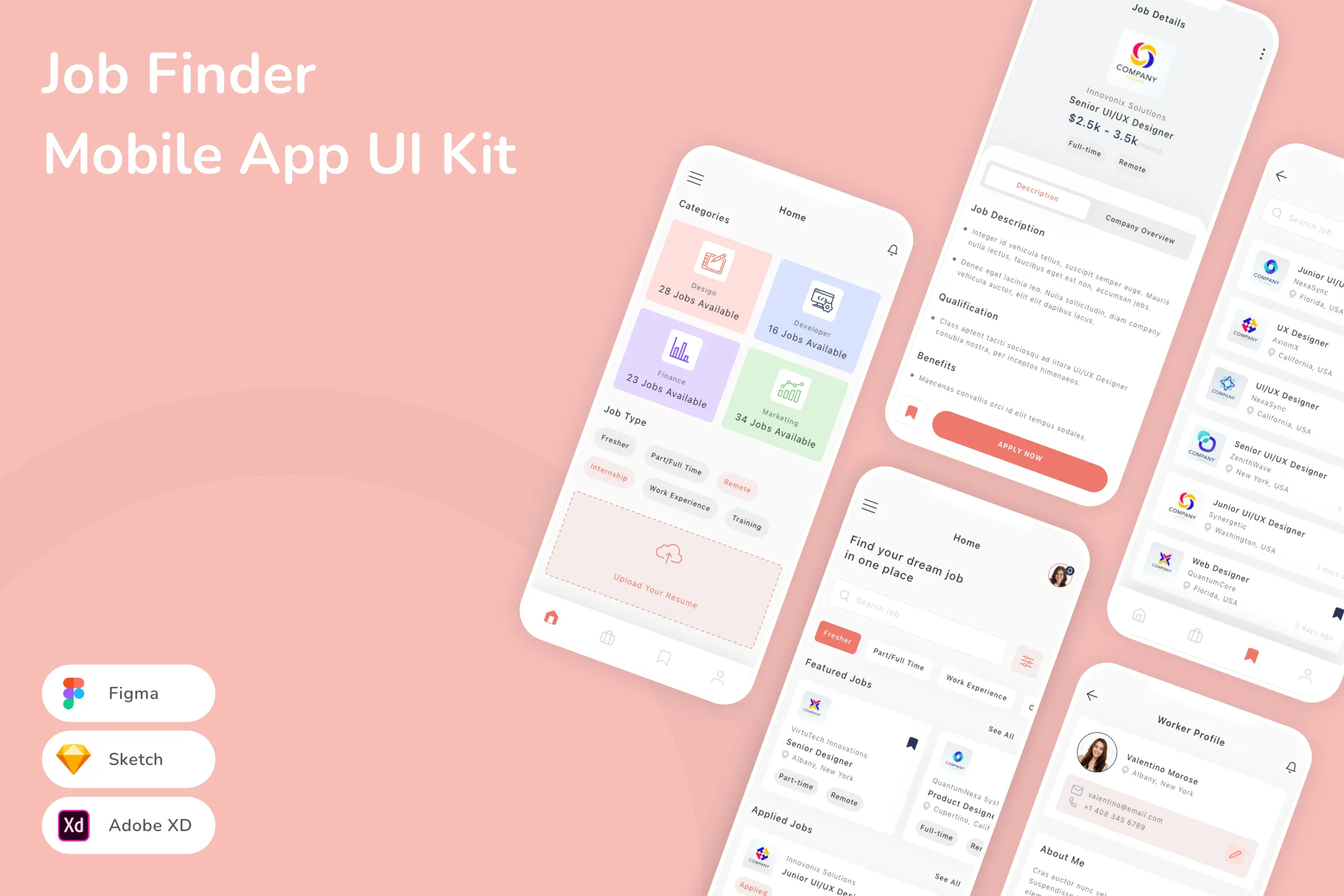 Job Finder Mobile App UI Kit for Figma, Sketch & XD | UIworkshop