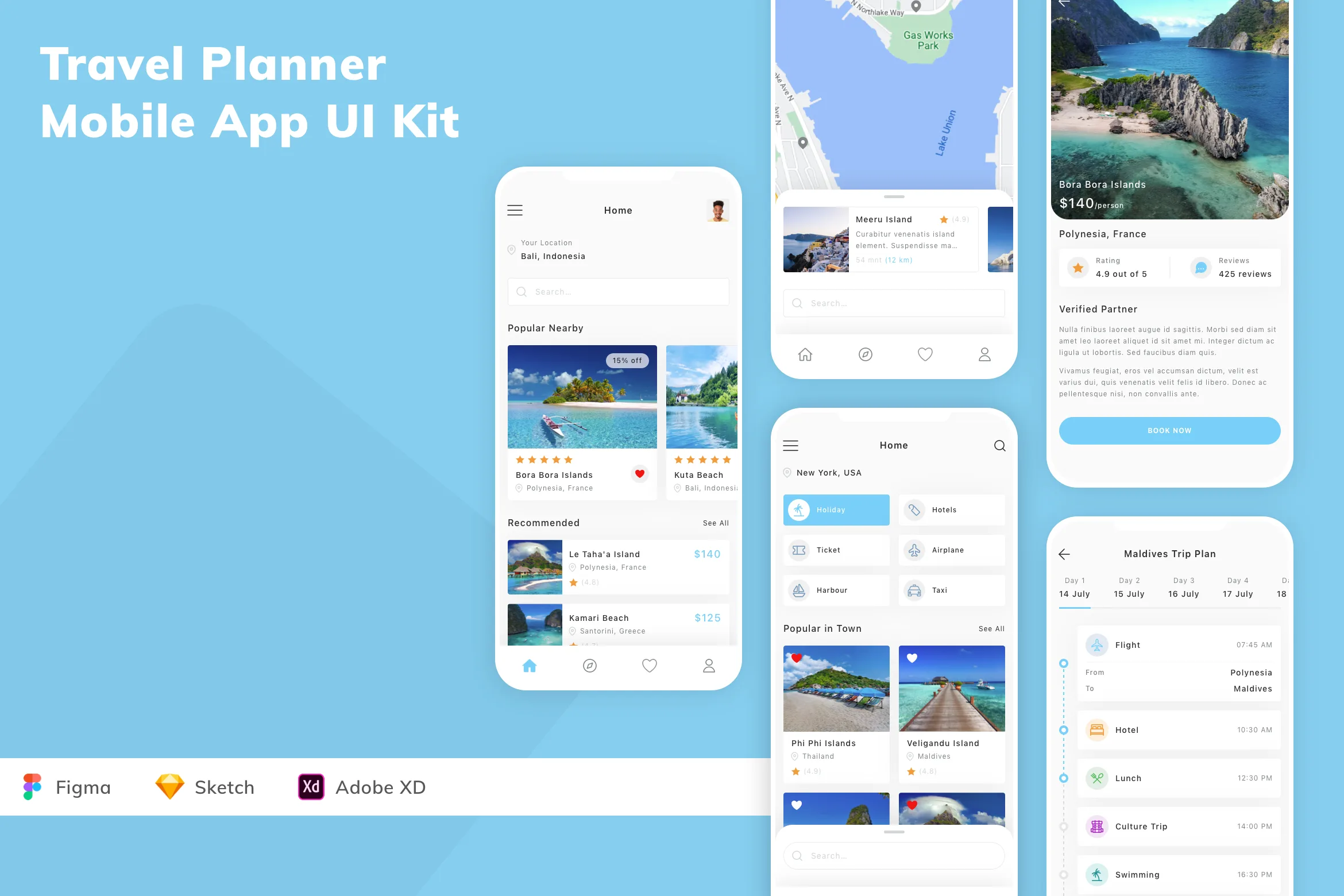 Travel Planner Mobile App UI Kit for Figma, Sketch & XD | UIworkshop