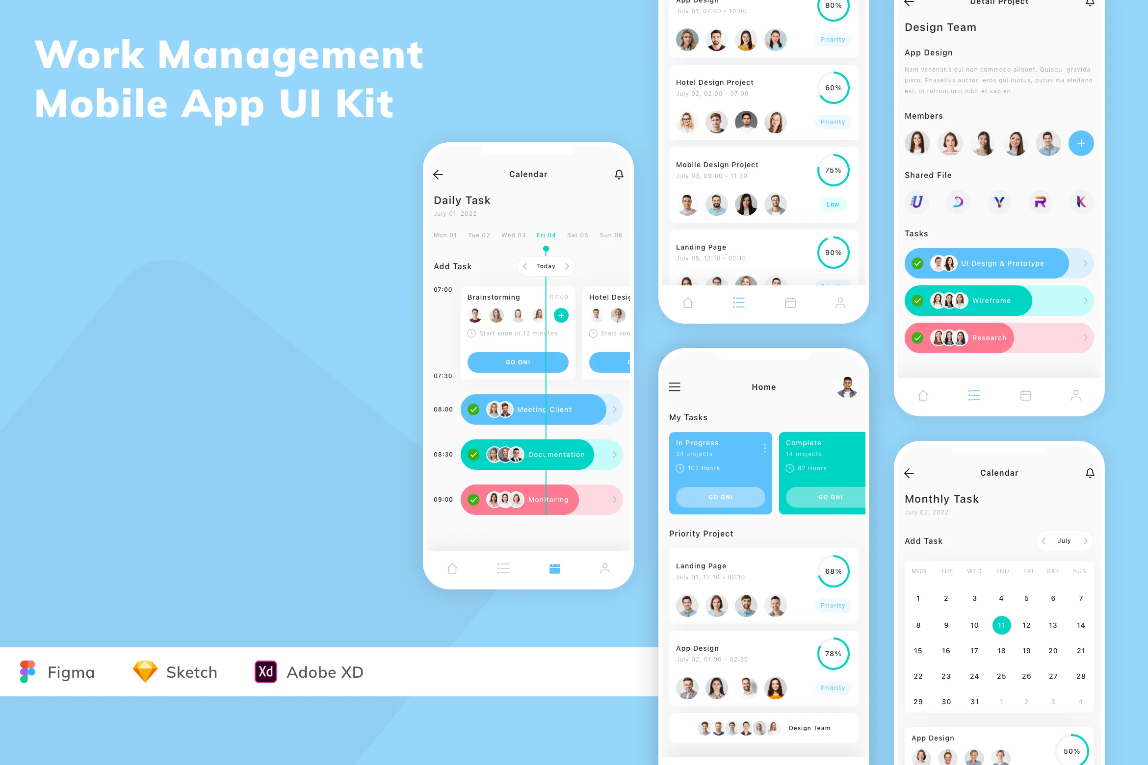 Work Management Mobile App UI Kit for Figma, Sketch & XD | UIworkshop