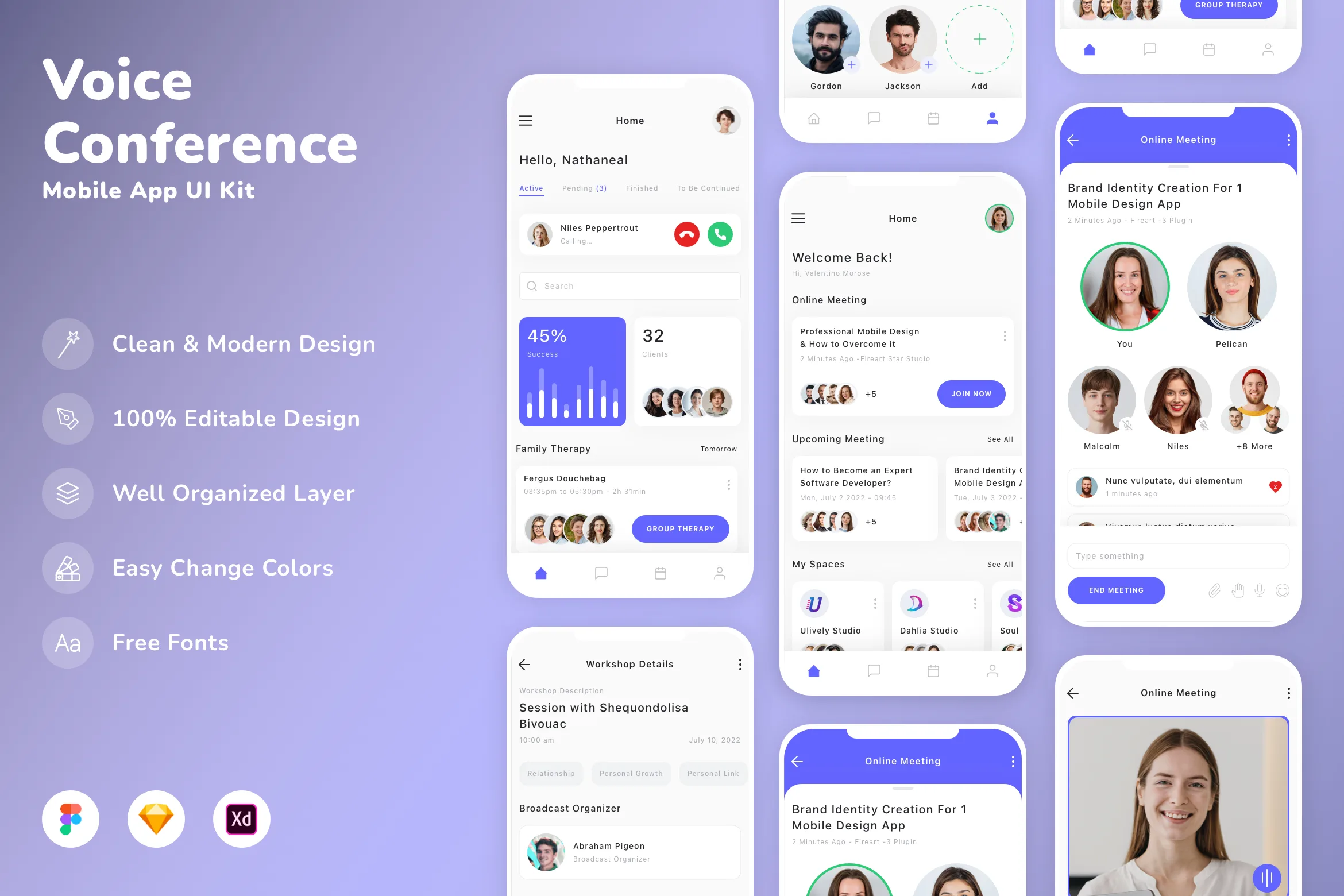 Voice Conference Mobile App UI Kit