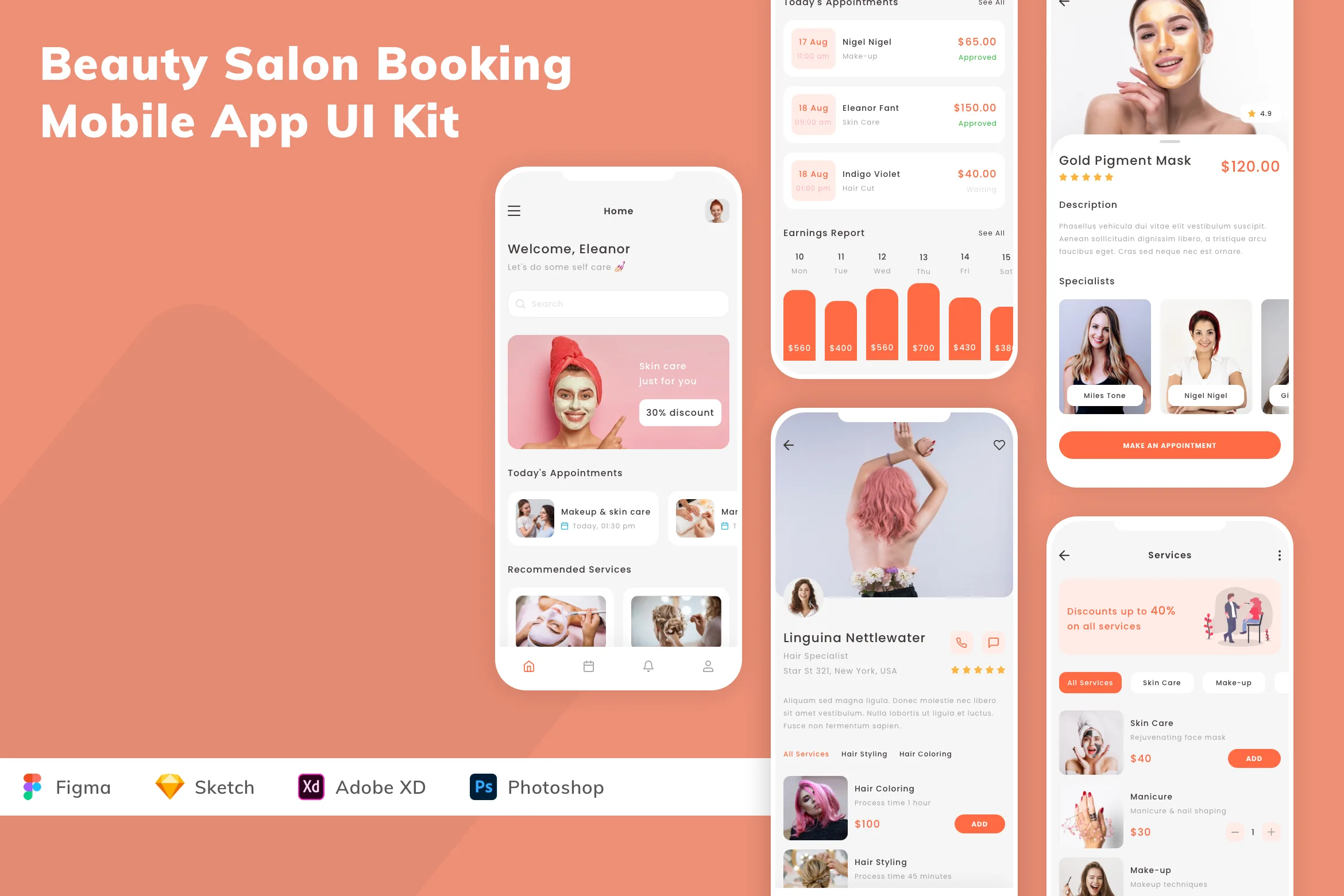 Beauty Salon Booking Mobile App UI Kit