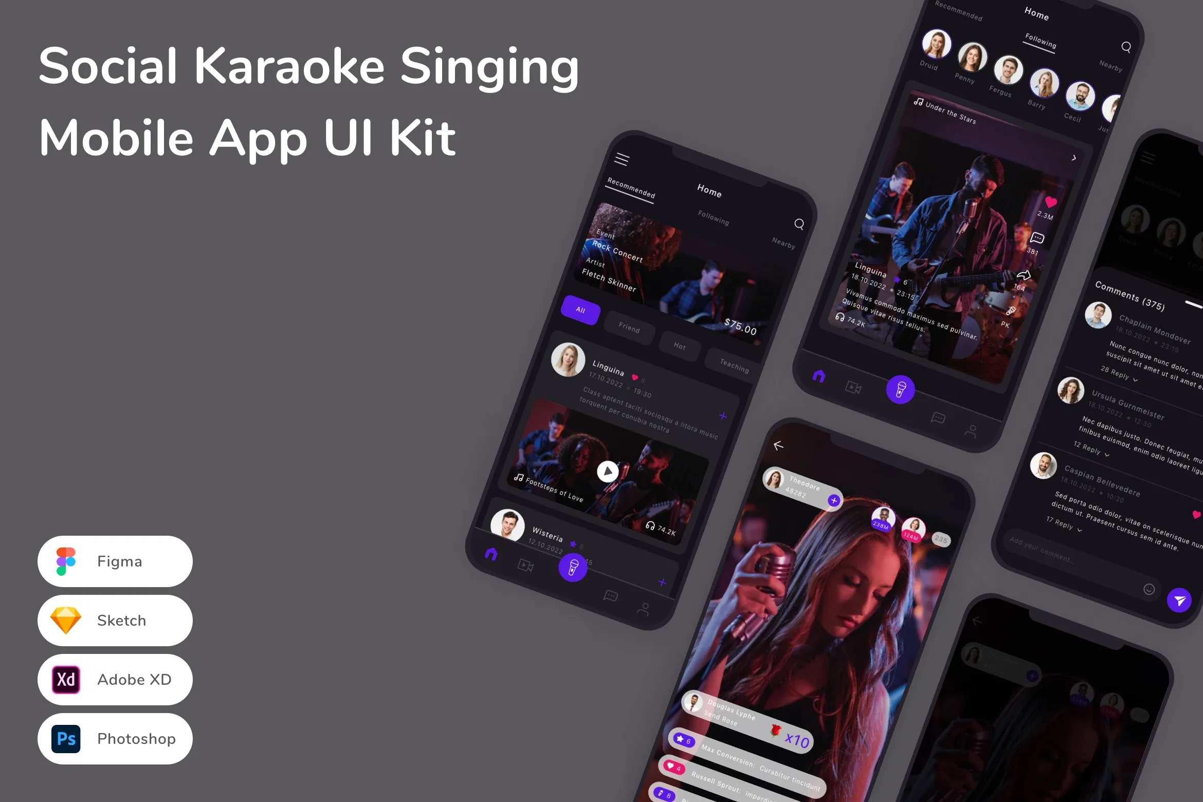 Social Karaoke Singing Mobile App UI Kit