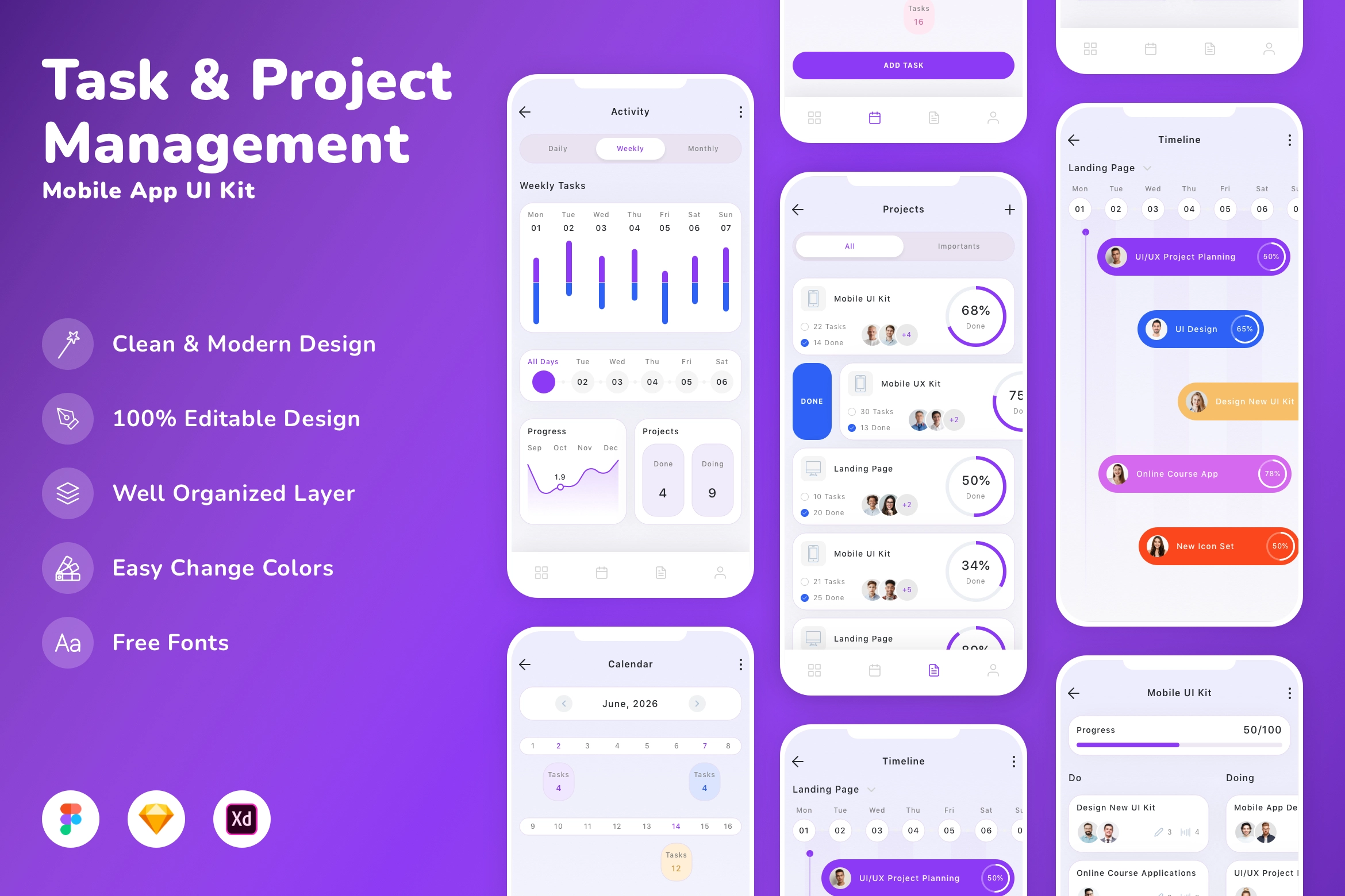 ask & Project Management Mobile App UI Kit