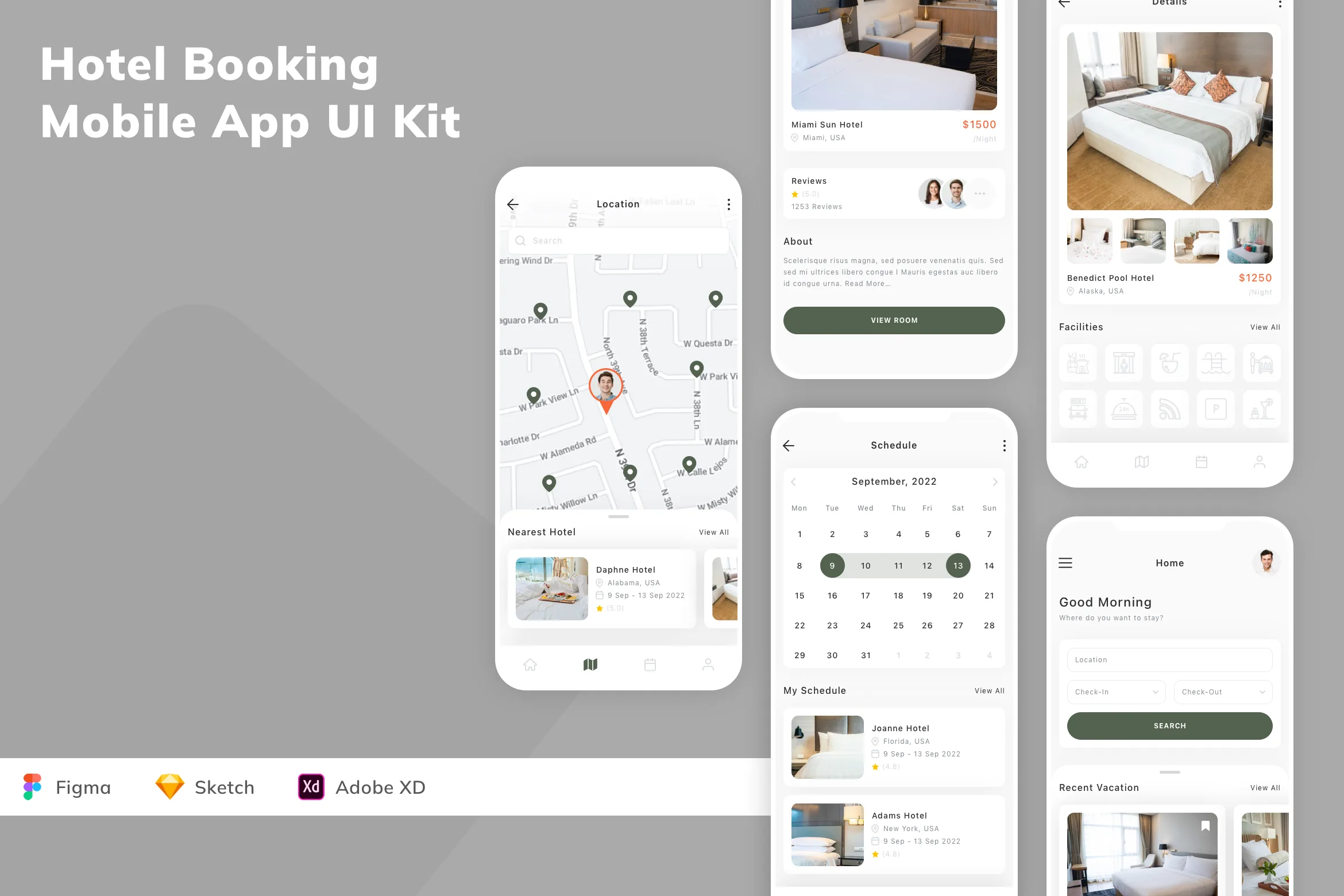 Hotel Booking Mobile App UI Kit for Figma, Sketch & XD | UIworkshop