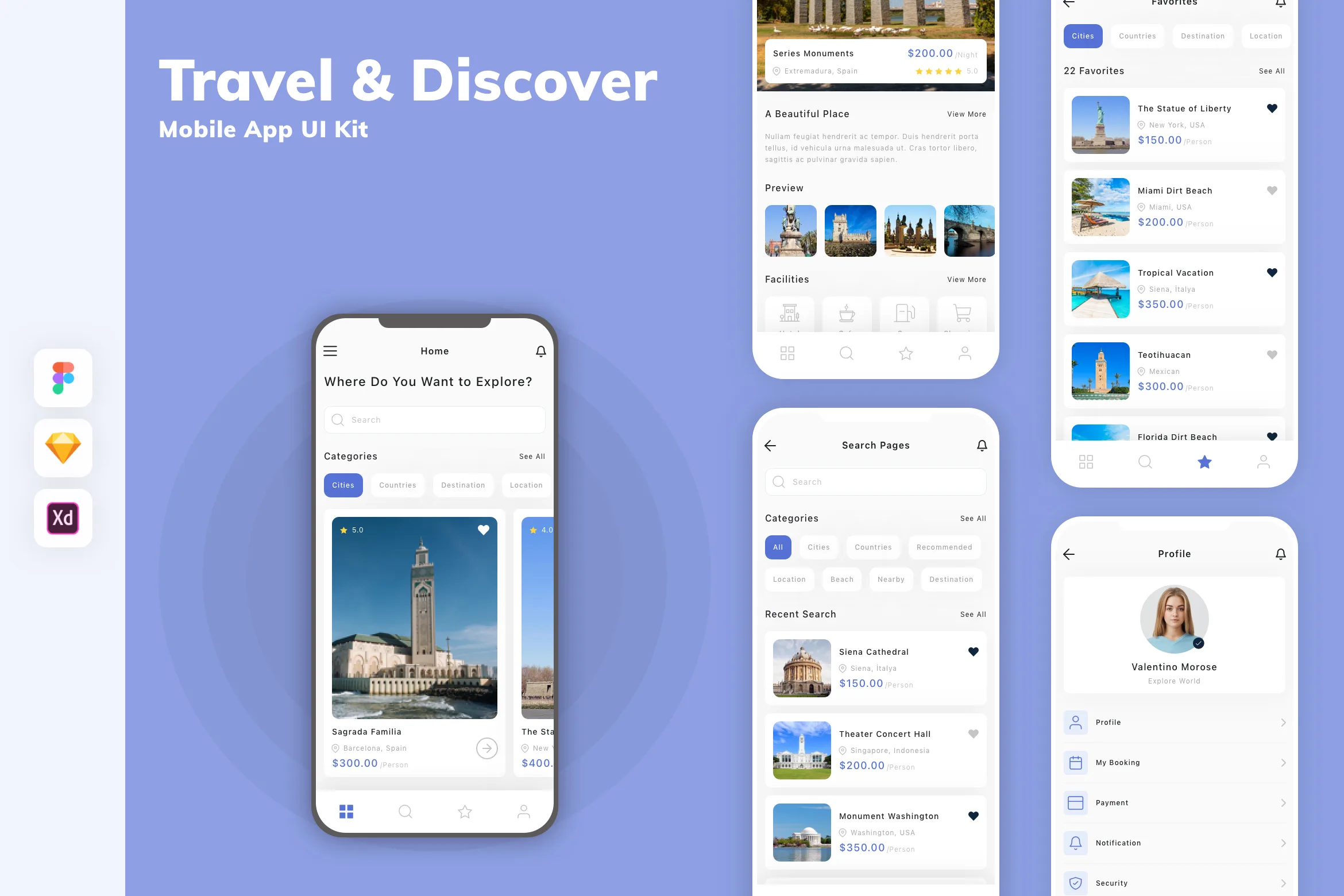 Travel & Discover Mobile App UI Kit