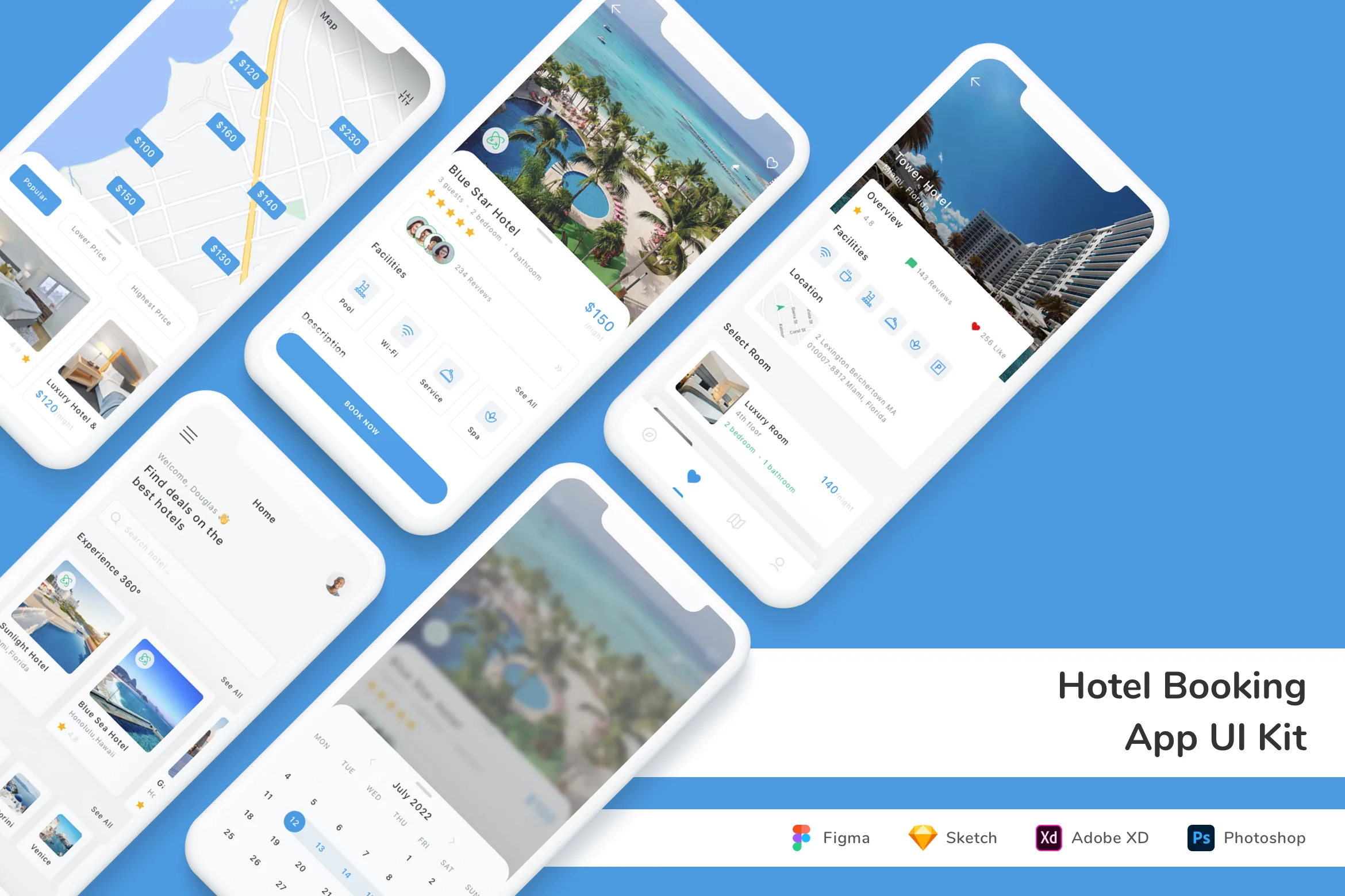Hotel Booking App UI Kit for Figma, Sketch & XD | UIworkshop