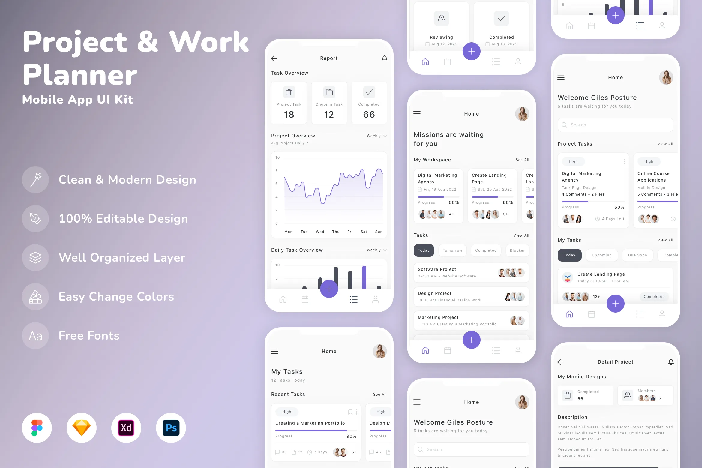 Project & Work Planner Mobile App UI Kit