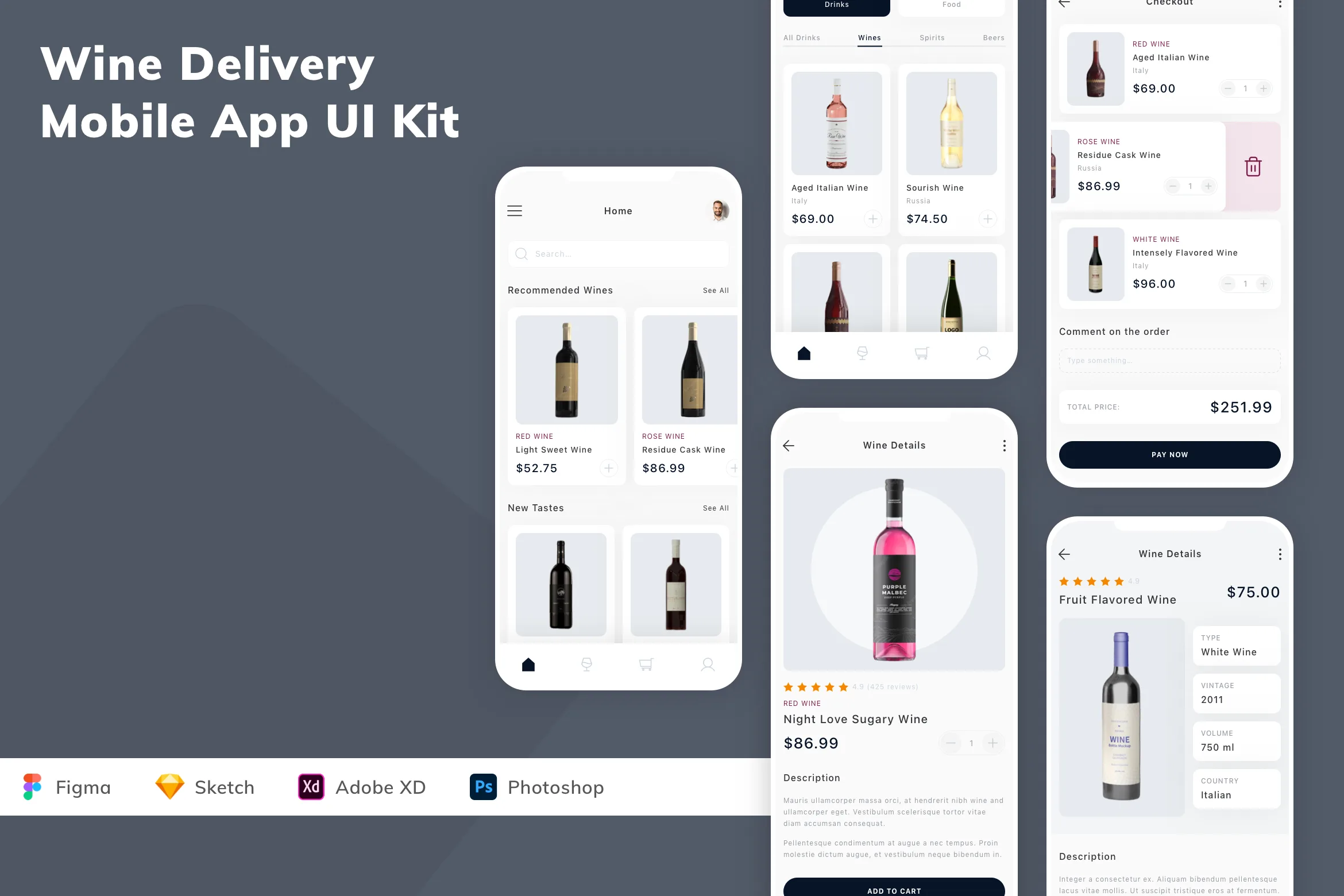 Wine Delivery Mobile App UI Kit for Figma, Sketch & XD | UIworkshop