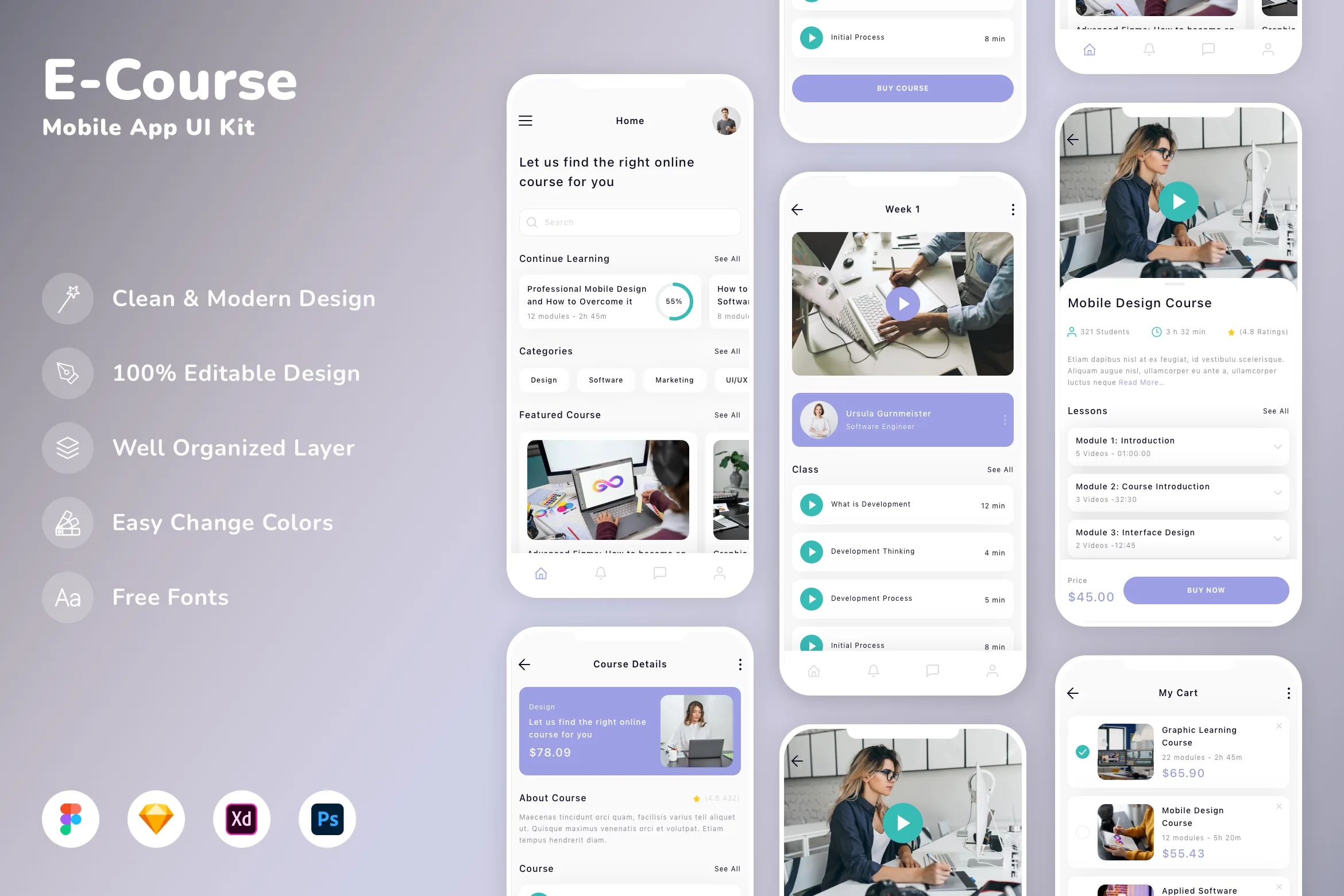 E-Course Mobile App UI Kit