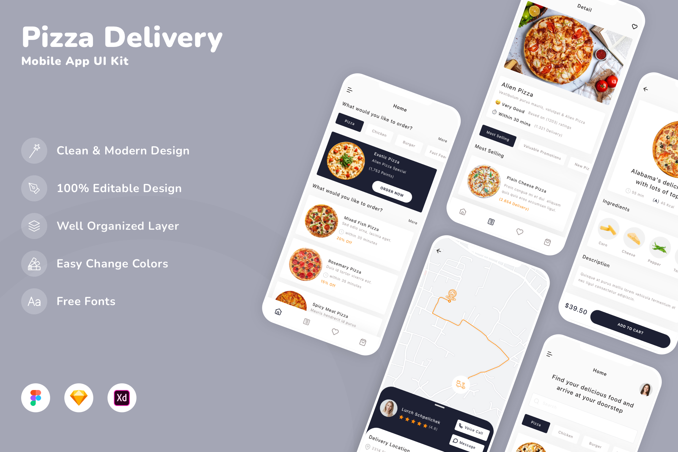 Pizza Delivery Mobile App UI Kit