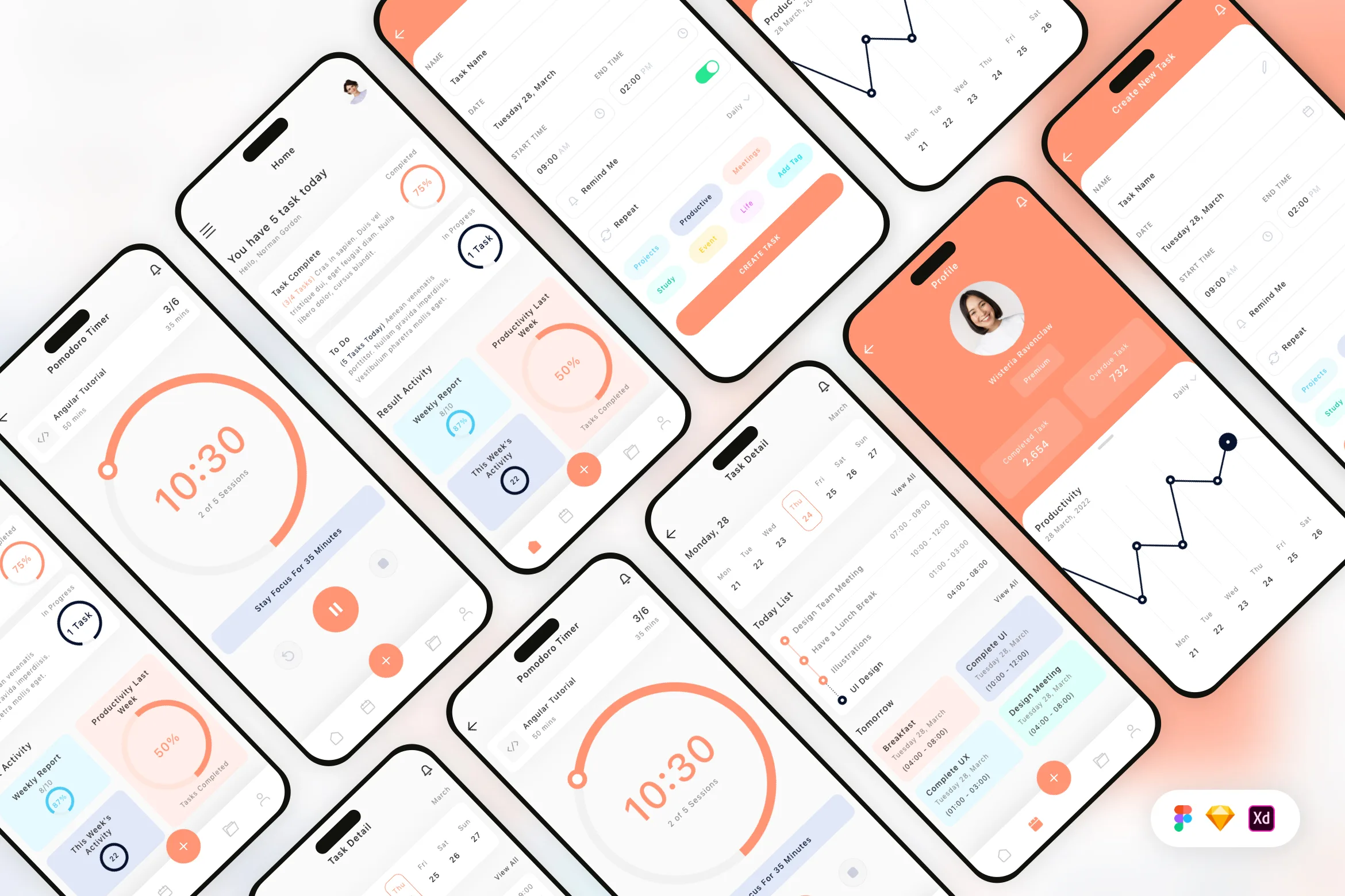 Task & Pomodoro Timer Mobile App UI Kit