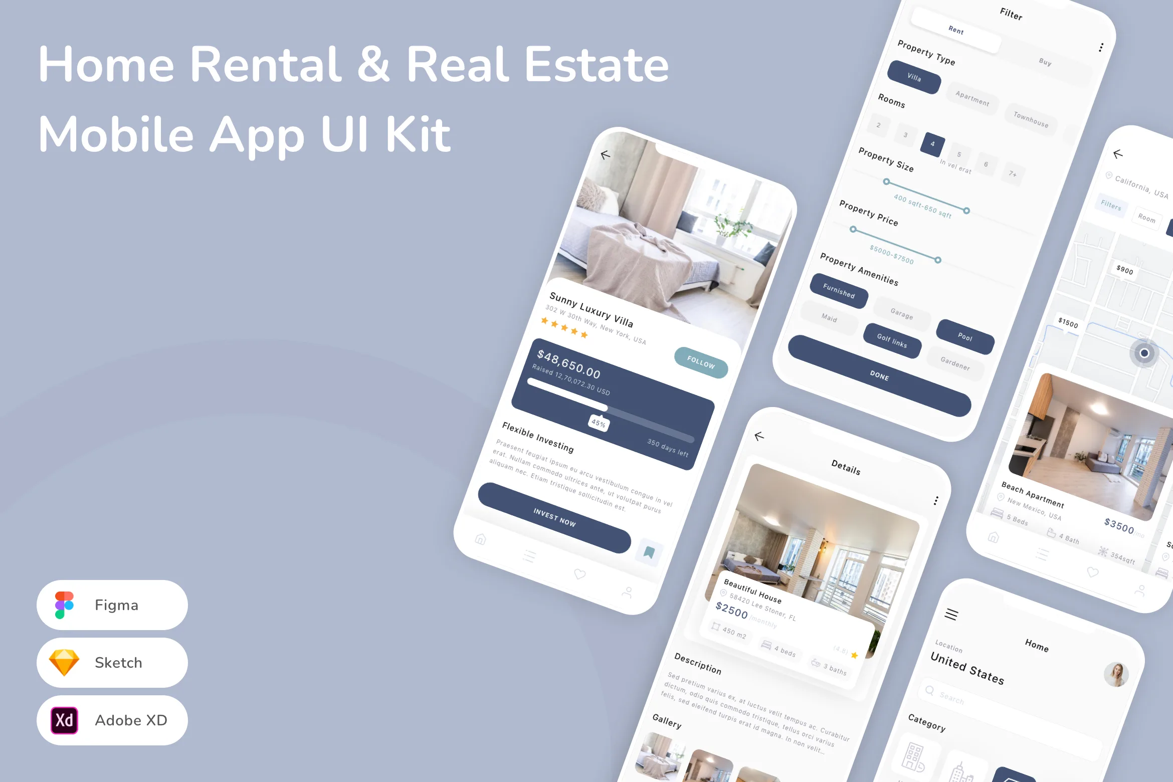 Home Rental & Real Estate Mobile App UI Kit