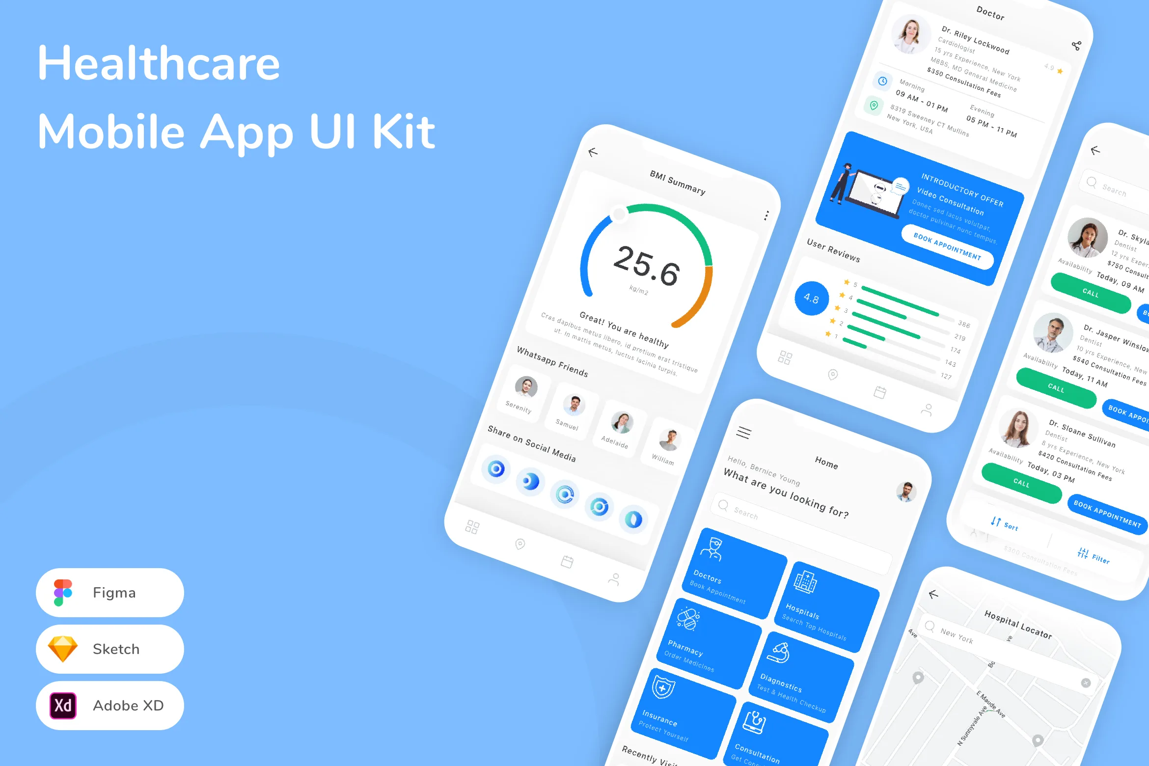 Healthcare Mobile App UI Kit for Figma, Sketch & XD | UIworkshop
