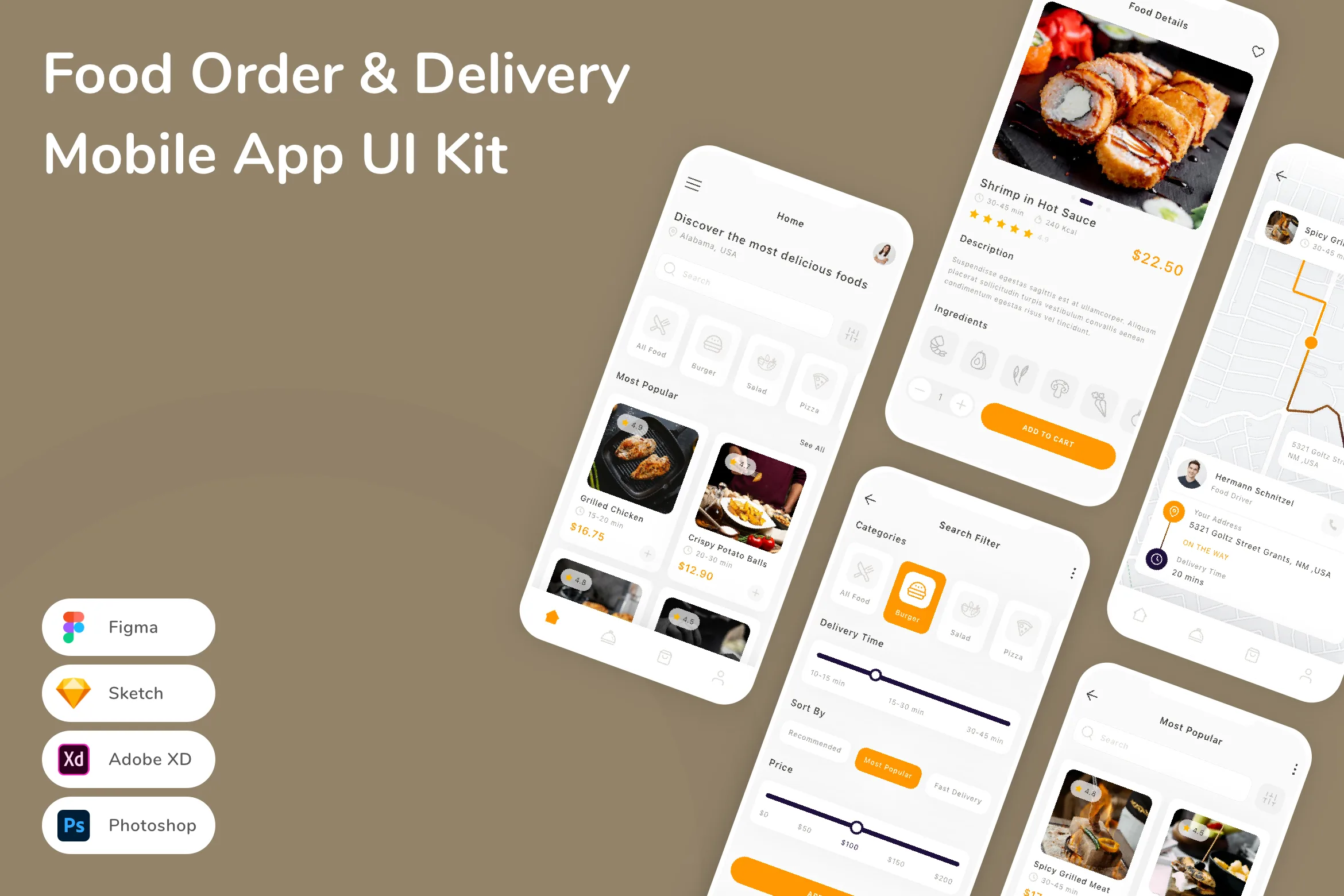 Food Order & Delivery Mobile App UI Kit for Figma, Sketch & XD | UIworkshop