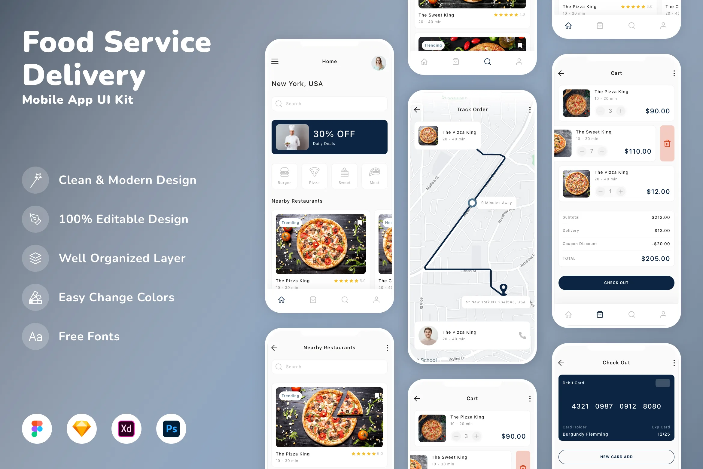 Food Service & Delivery Mobile App UI Kit