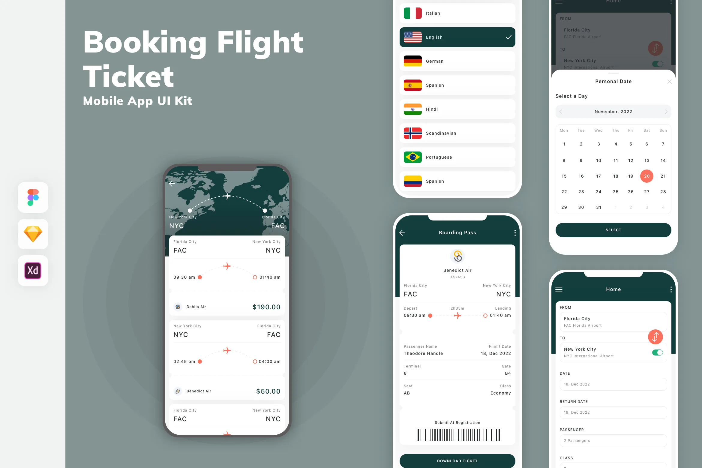 Booking Flight Ticket Mobile App UI Kit