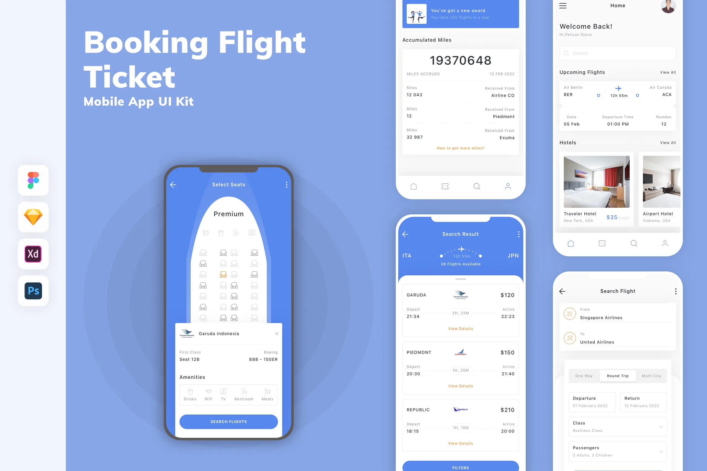 Booking Flight Ticket Mobile App UI Kit