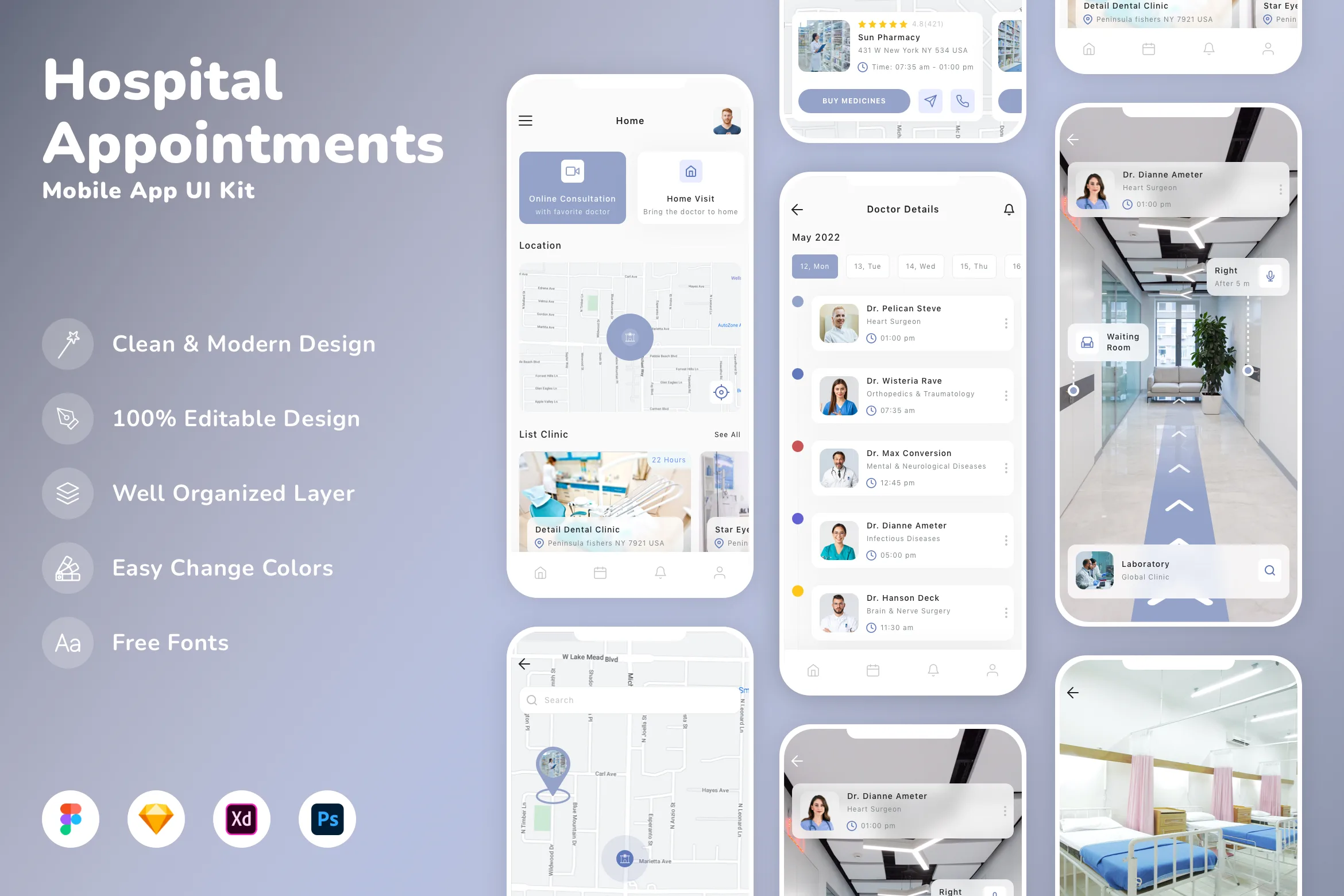 Hospital Appointments Mobile App UI Kit for Figma, Sketch & XD | UIworkshop