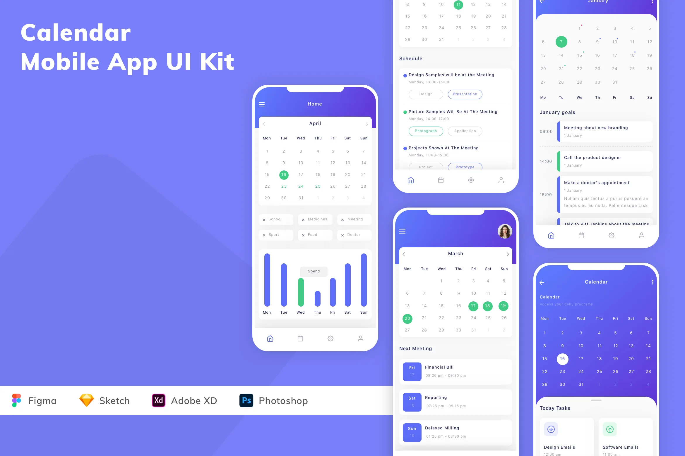 Calendar Mobile App UI Kit