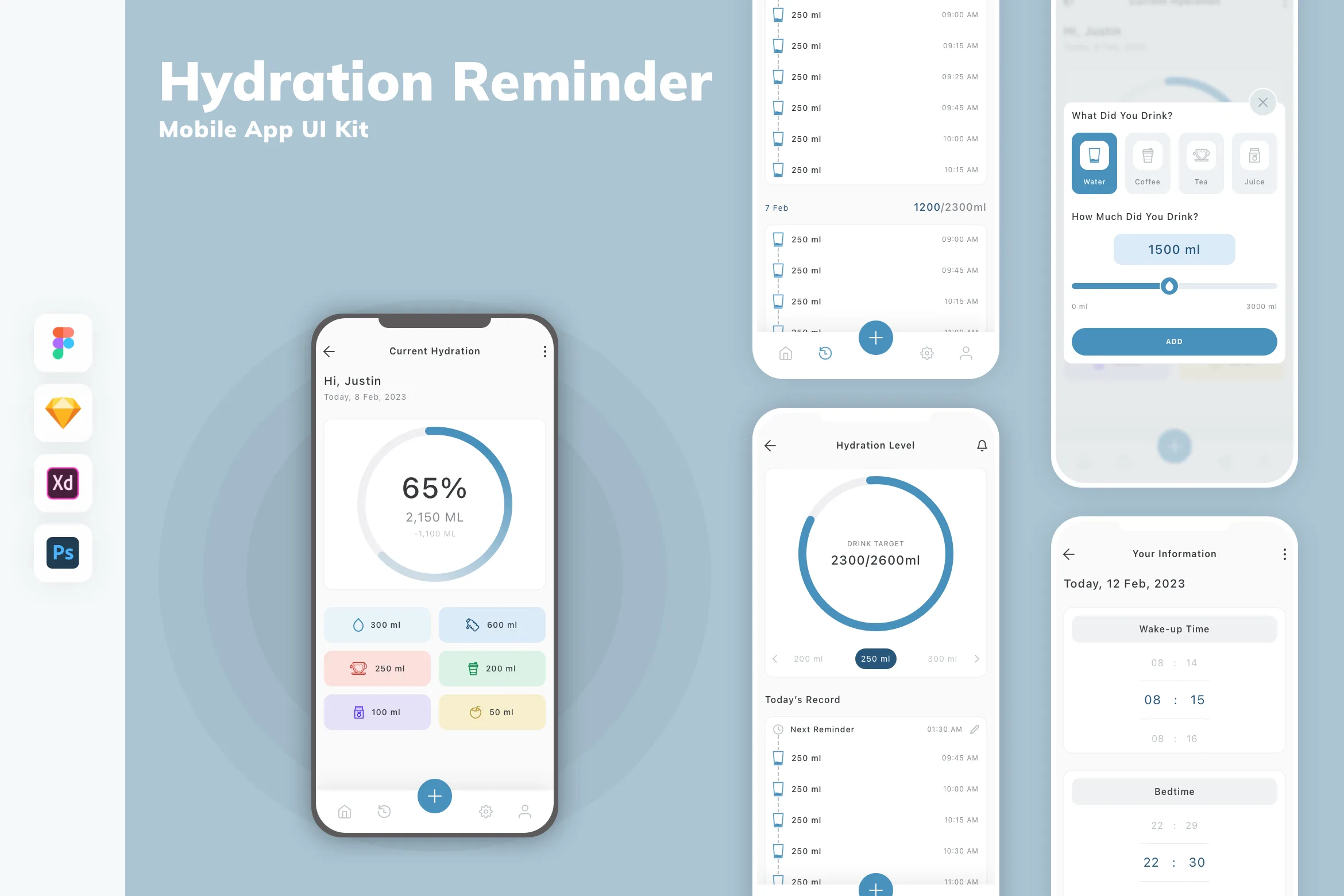 Hydration Reminder Mobile App UI Kit