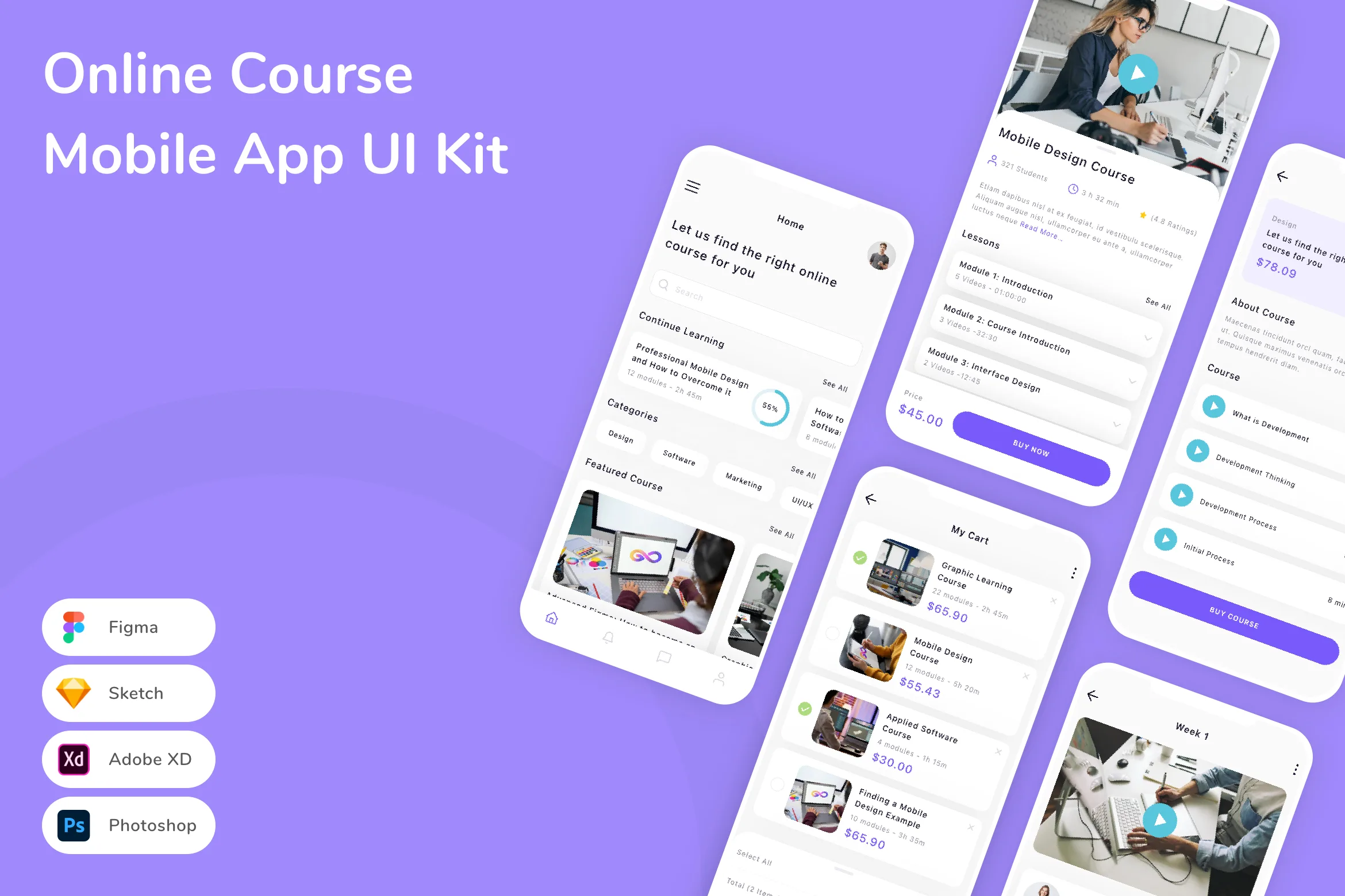 Online Course Mobile App UI Kit for Figma, Sketch & XD | UIworkshop
