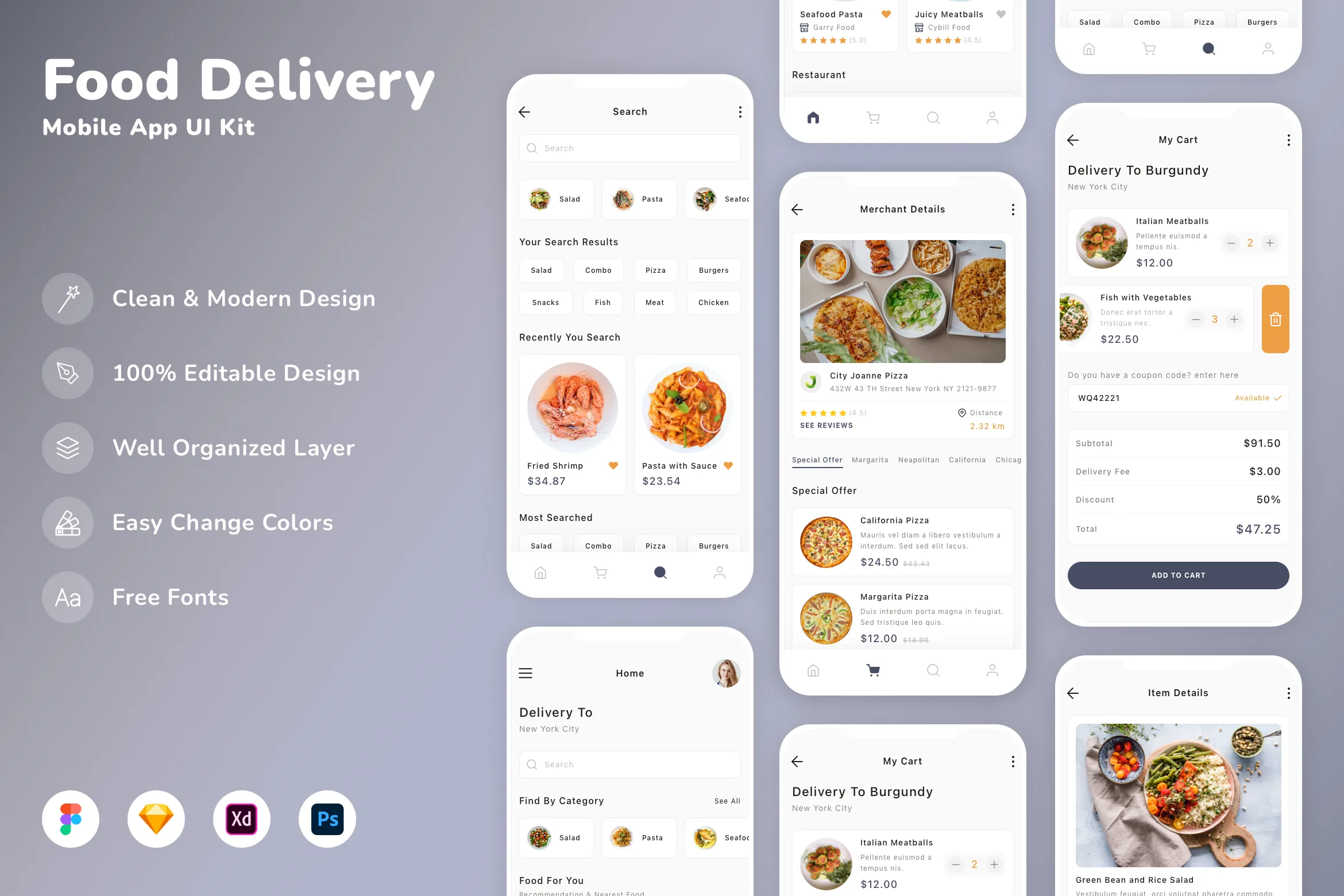 Food Delivery Mobile App UI Kit