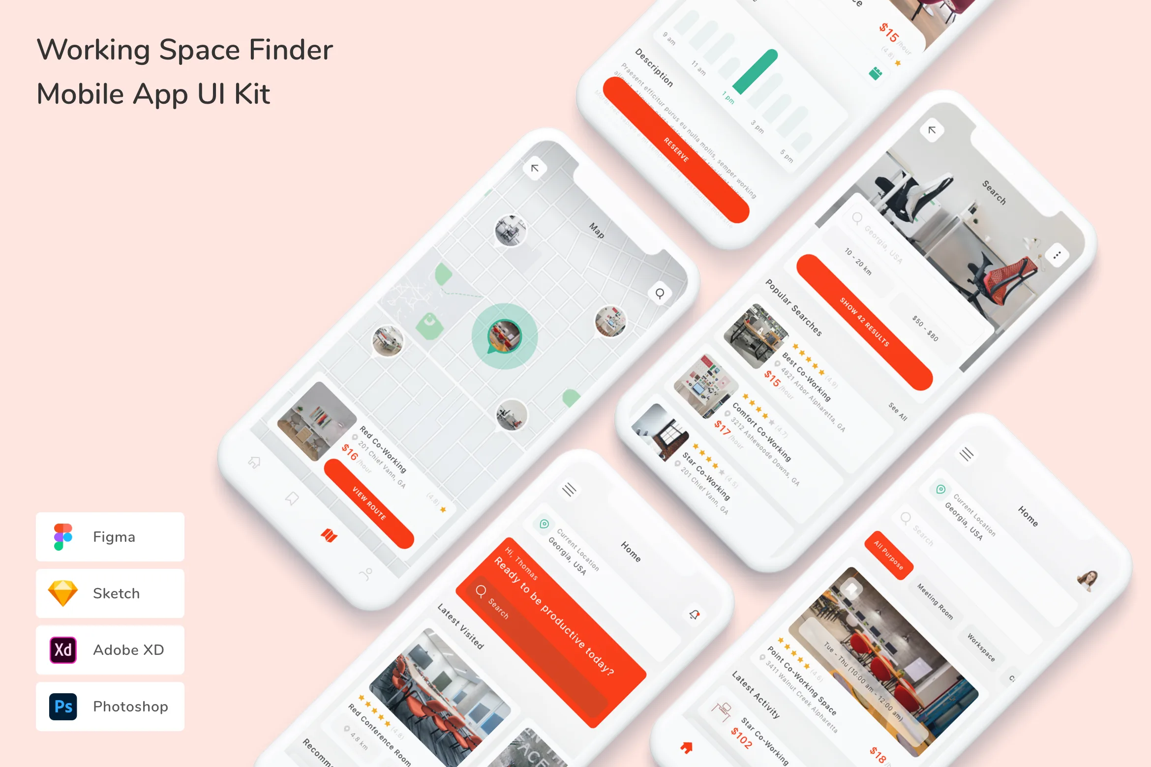 Working Space Finder Mobile App UI Kit