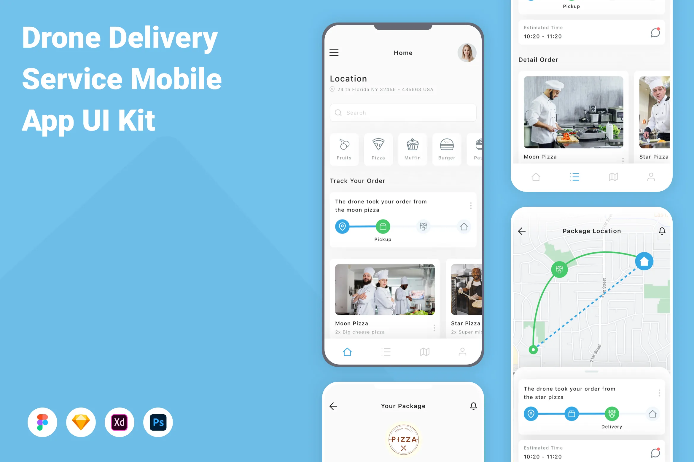 Drone Delivery Service Mobile App UI Kit for Figma, Sketch & XD ...