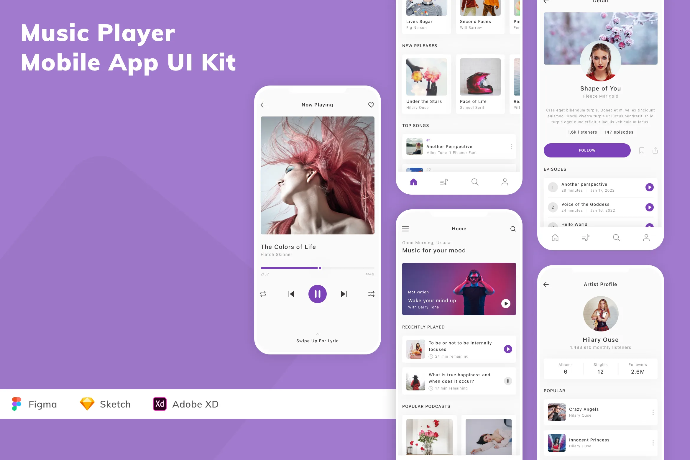 Music Player Mobile App UI Kit for Figma, Sketch & XD | UIworkshop